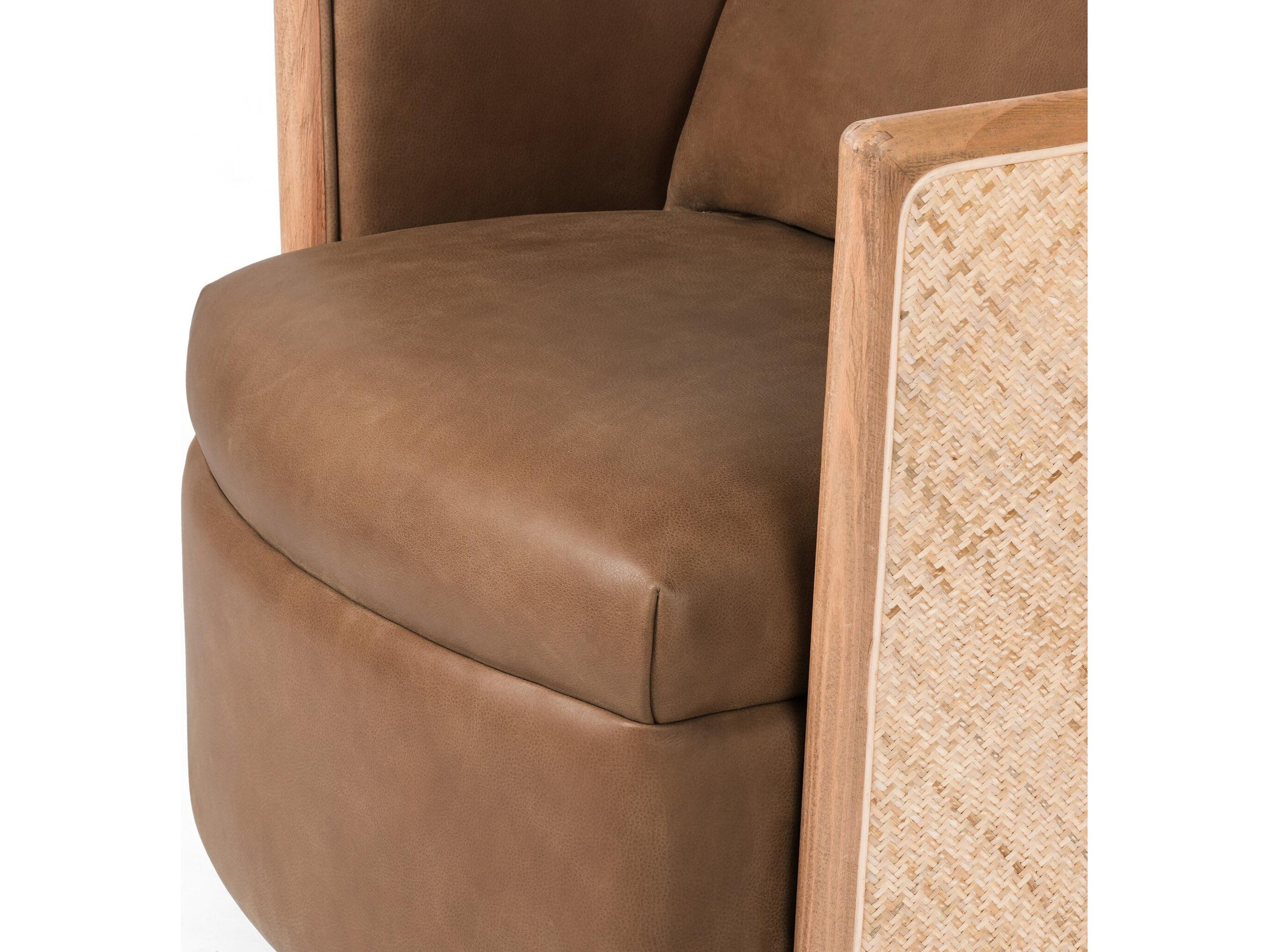Four Hands Westgate Newbury Swivel Brown Leather Accent Chair