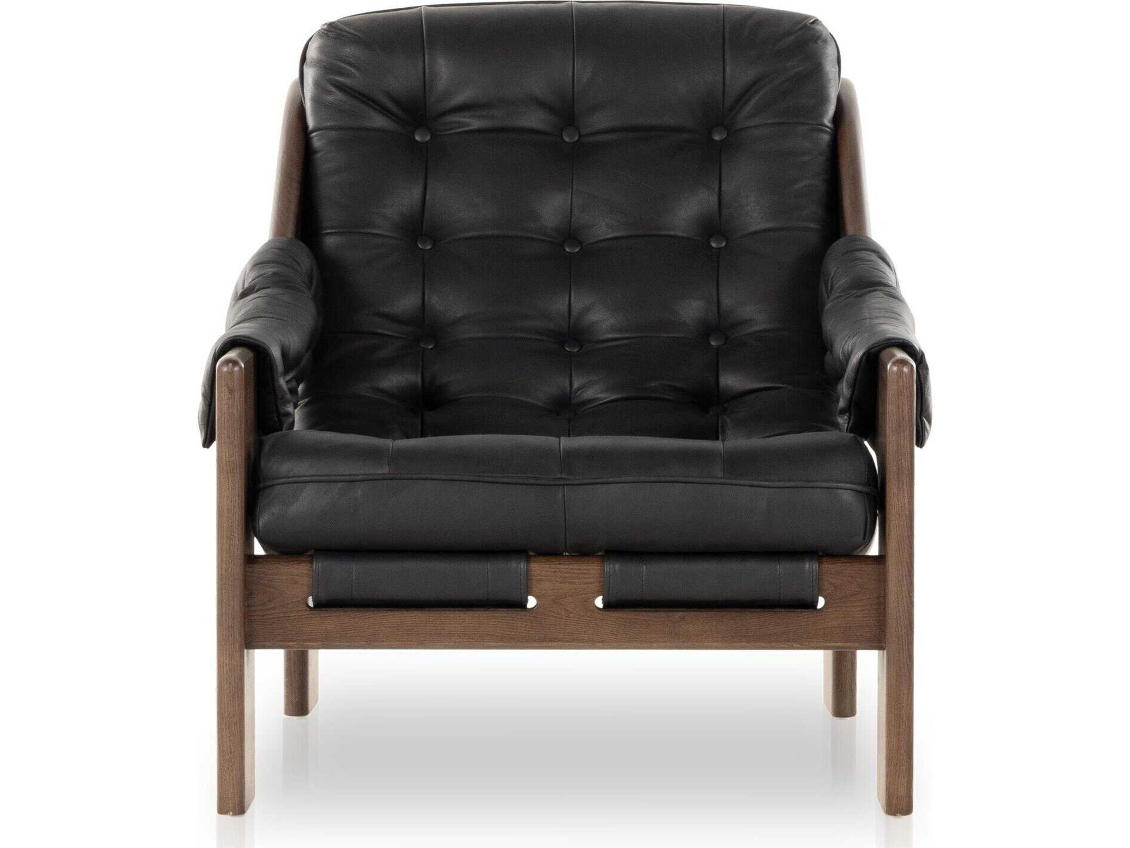 Four Hands Kensington Halston Black Leather Accent Chair