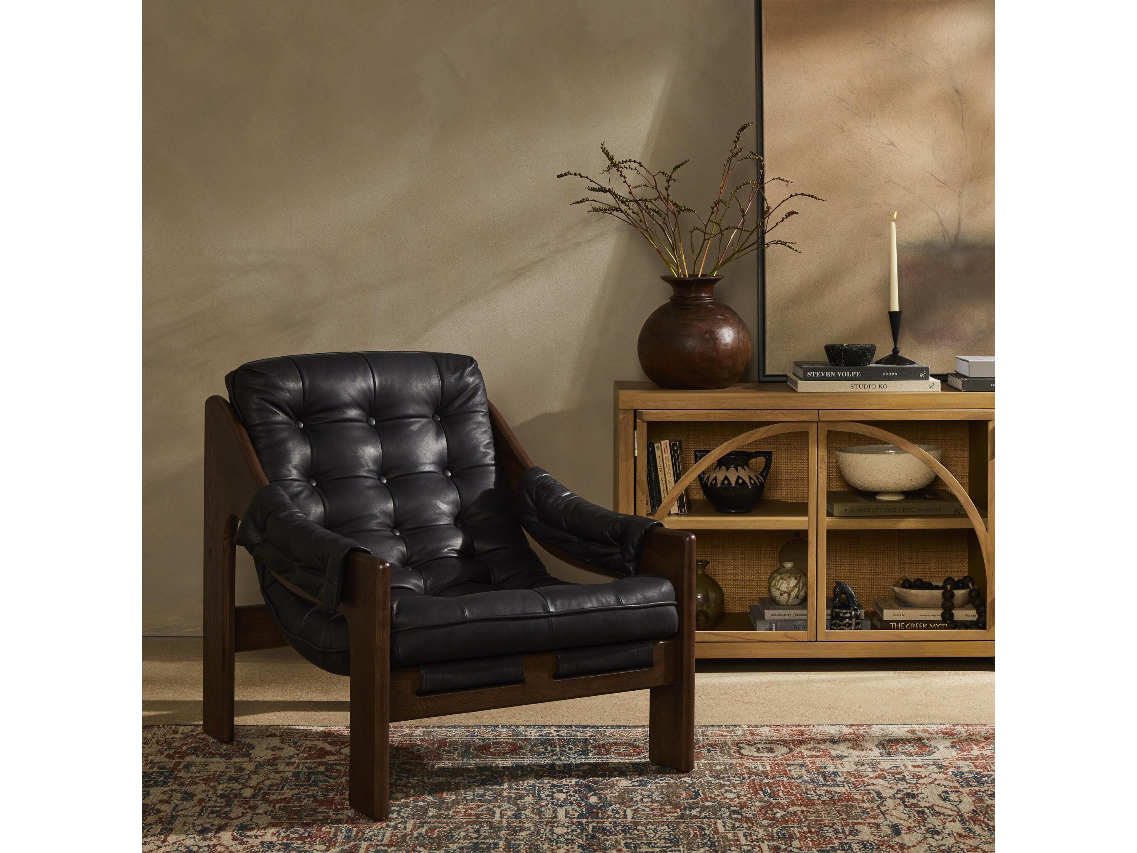 Four Hands Kensington Halston Black Leather Accent Chair