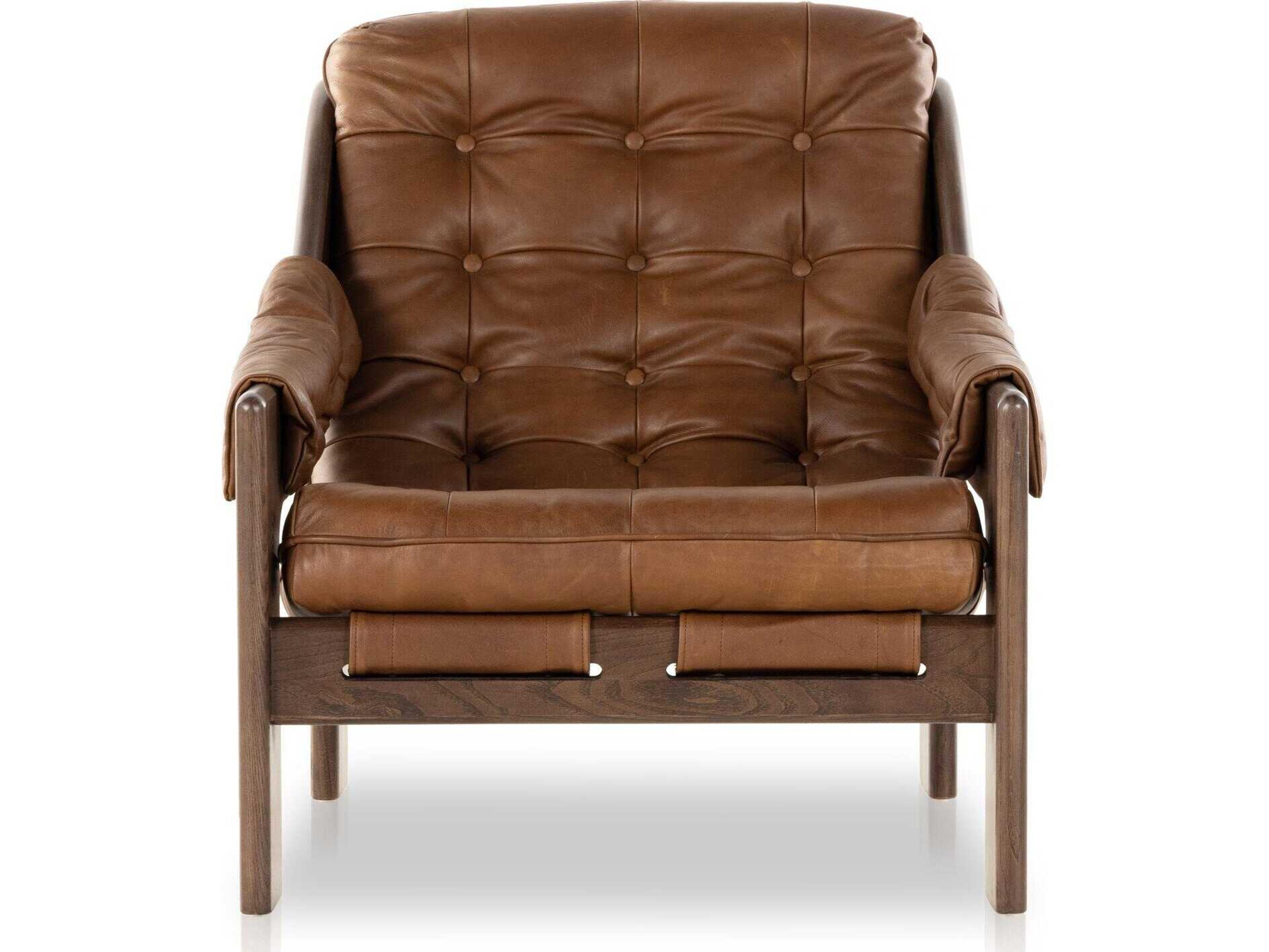 Four Hands Kensington Halston Brown Leather Accent Chair