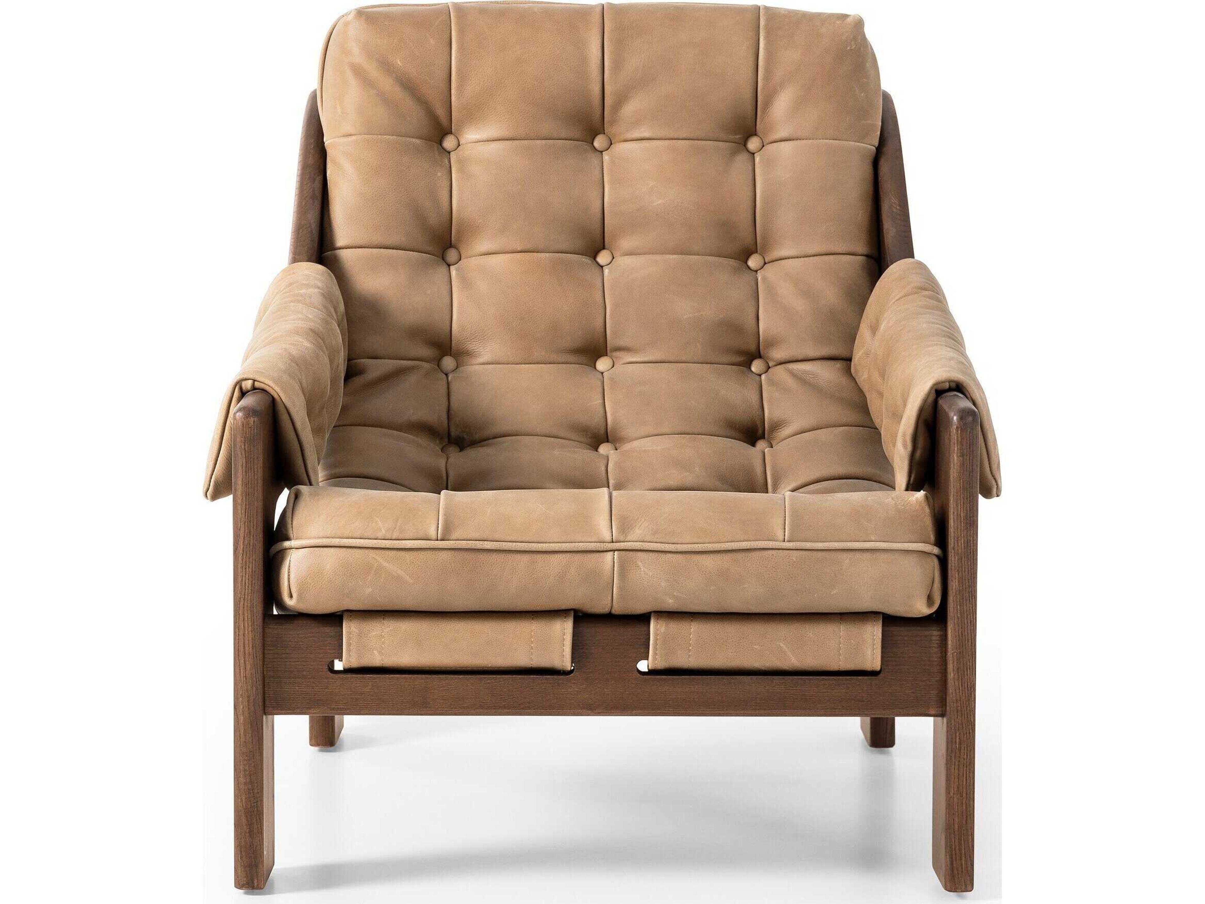 Four Hands Kensington Halston Beige Leather Accent Chair