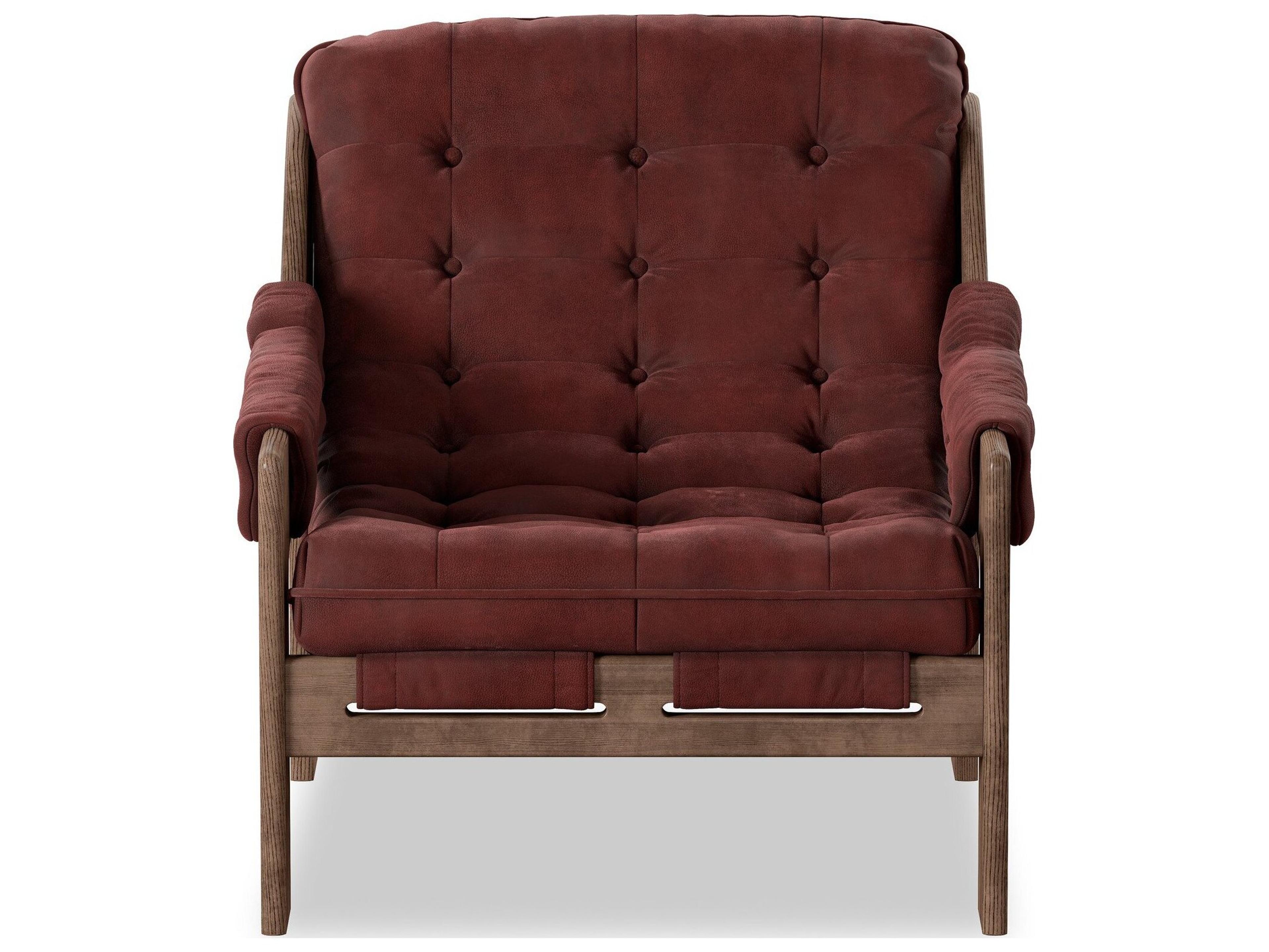 Four Hands Kensington Nubuck Burgundy Leather Accent Chair