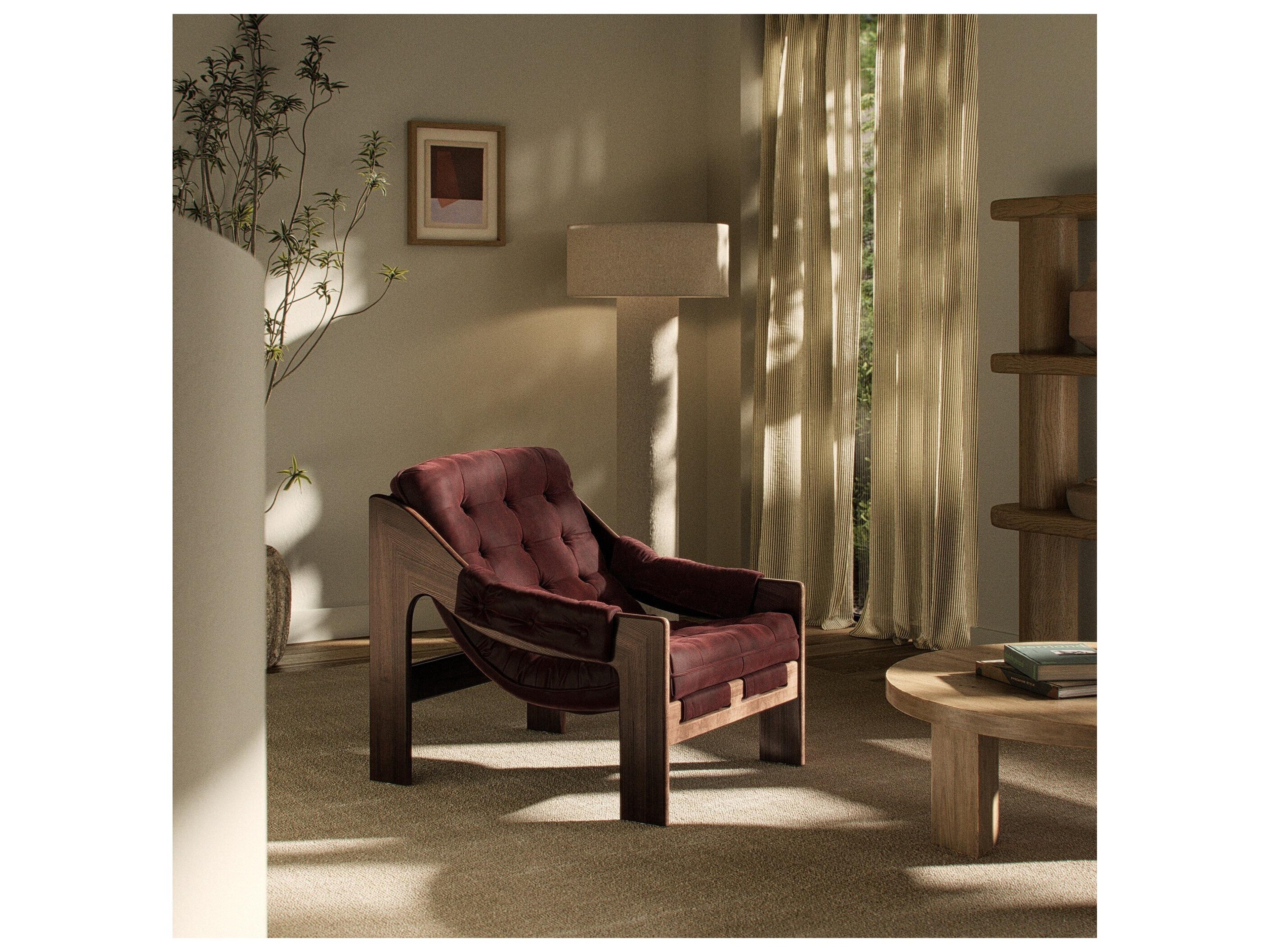 Four Hands Kensington Nubuck Burgundy Leather Accent Chair