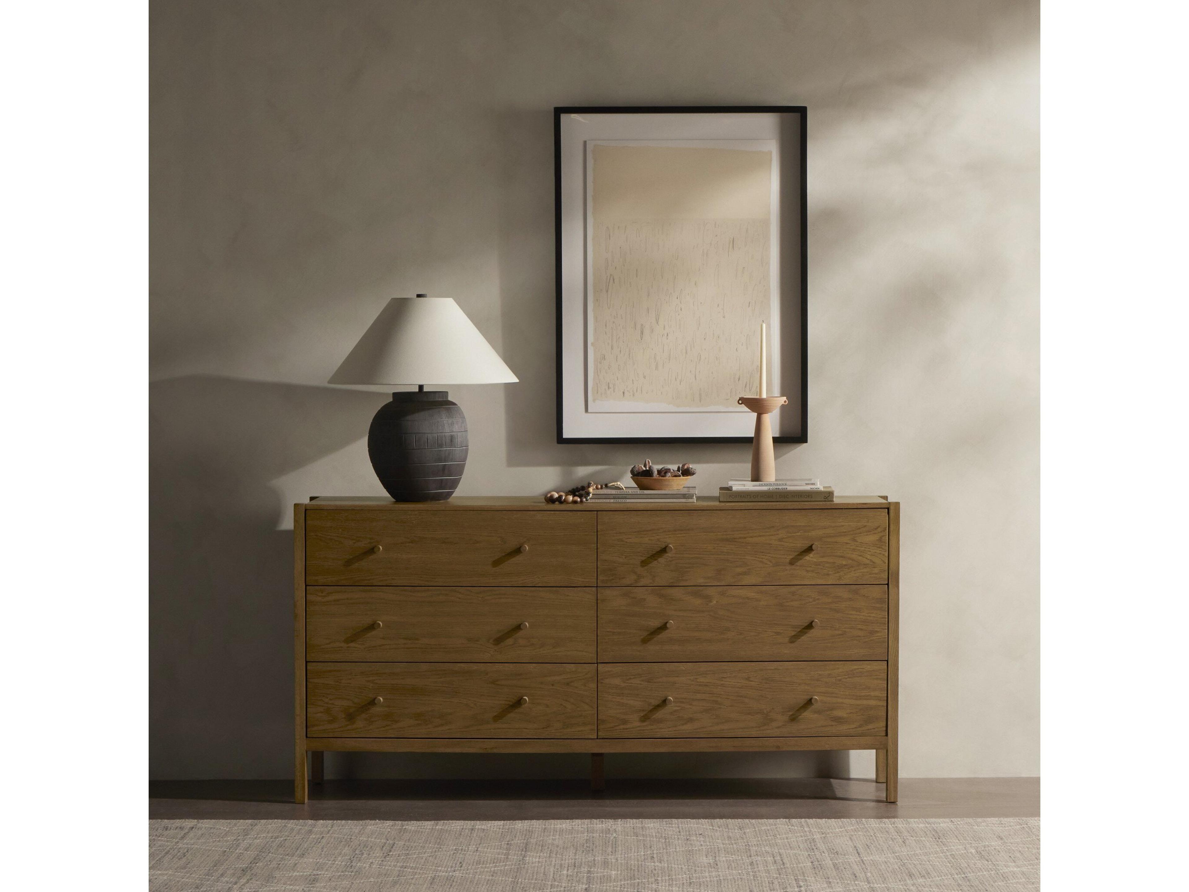 Four Hands Haiden Meadow 6-Drawers Brown Oak Wood Double Dresser