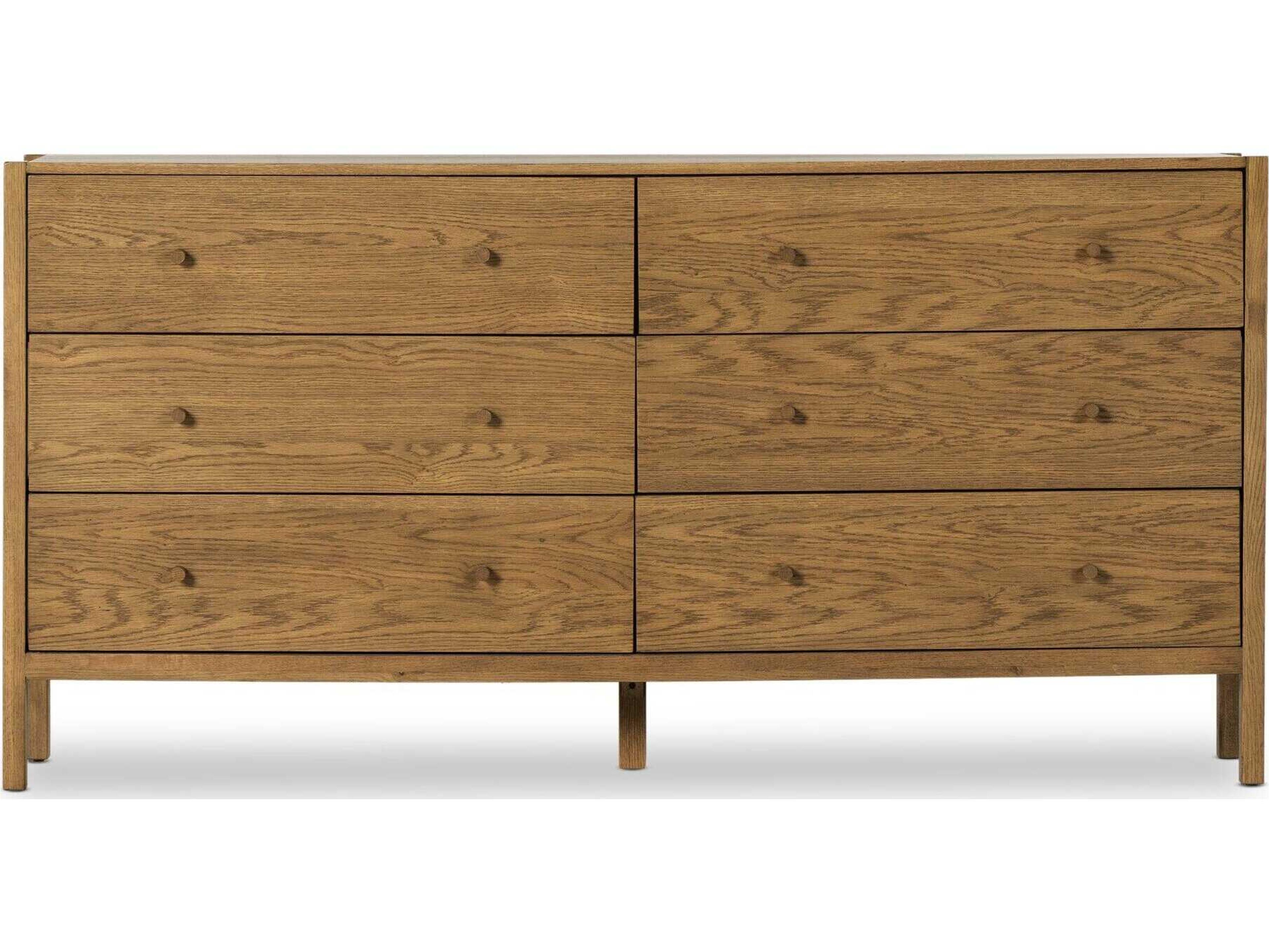 Four Hands Haiden Meadow 6-Drawers Brown Oak Wood Double Dresser