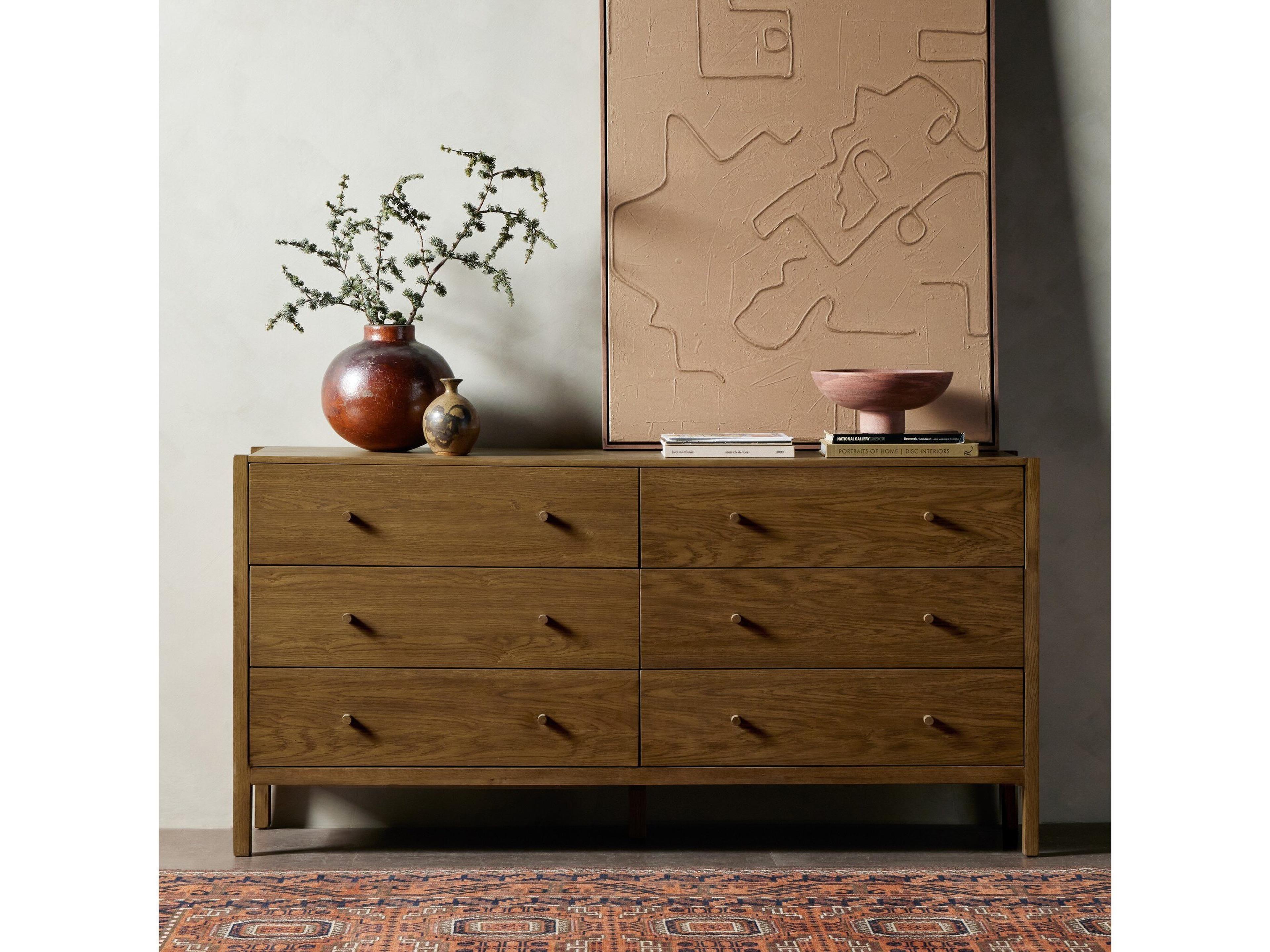 Four Hands Haiden Meadow 6-Drawers Brown Oak Wood Double Dresser