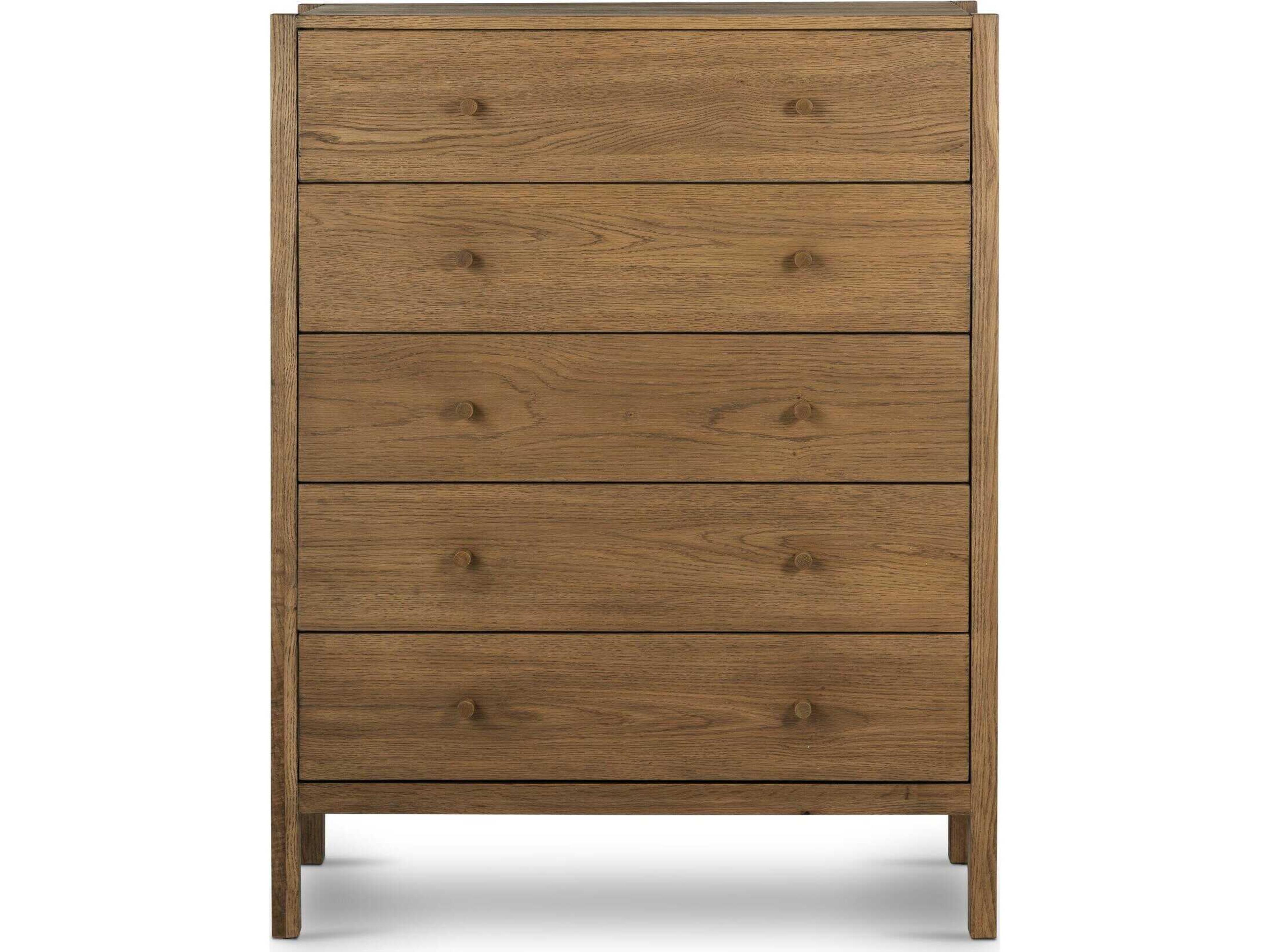 Four Hands Haiden 5-Drawers Tawny Oak Brown Wood Accent Chest
