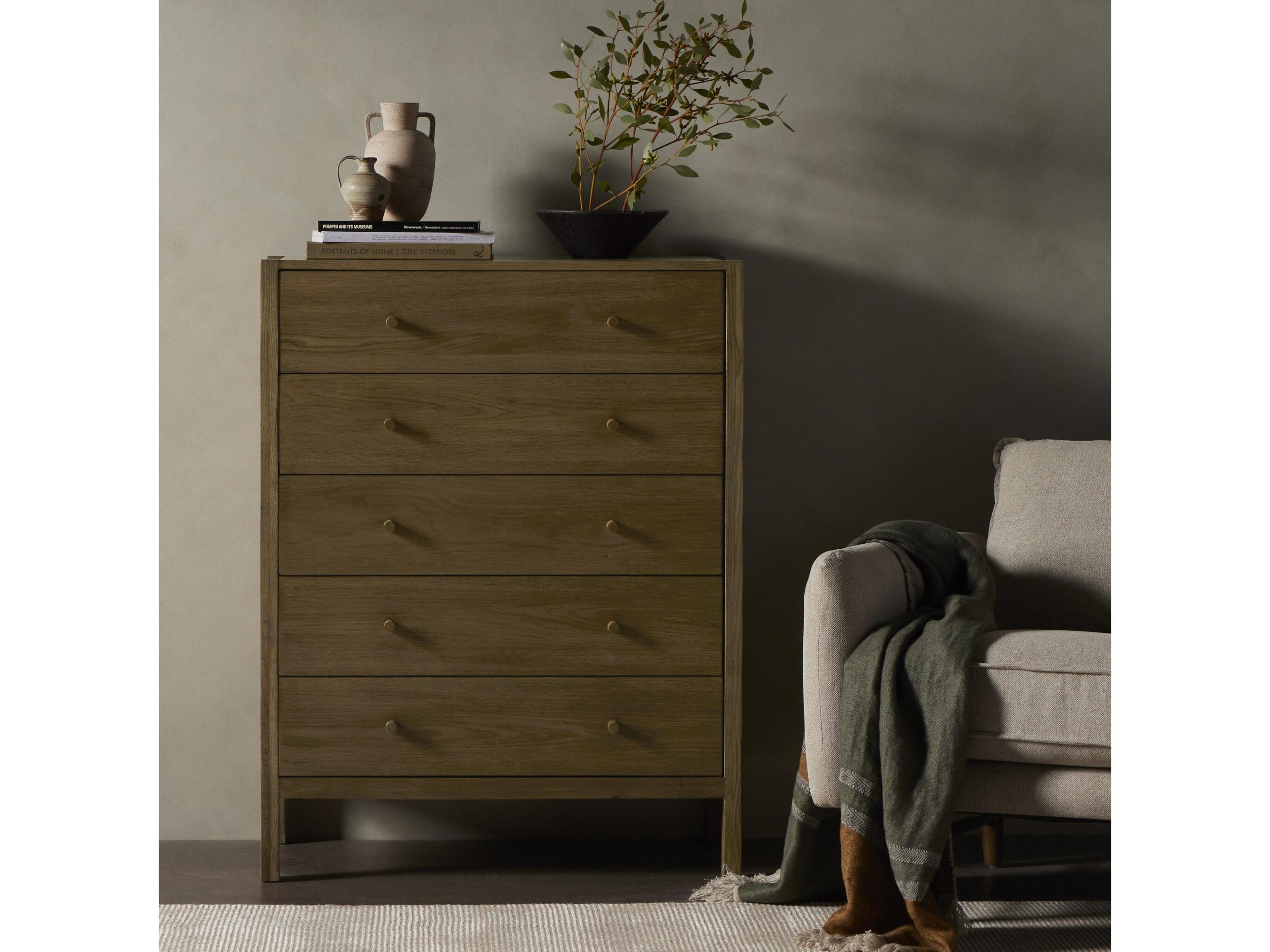 Four Hands Haiden 5-Drawers Tawny Oak Brown Wood Accent Chest