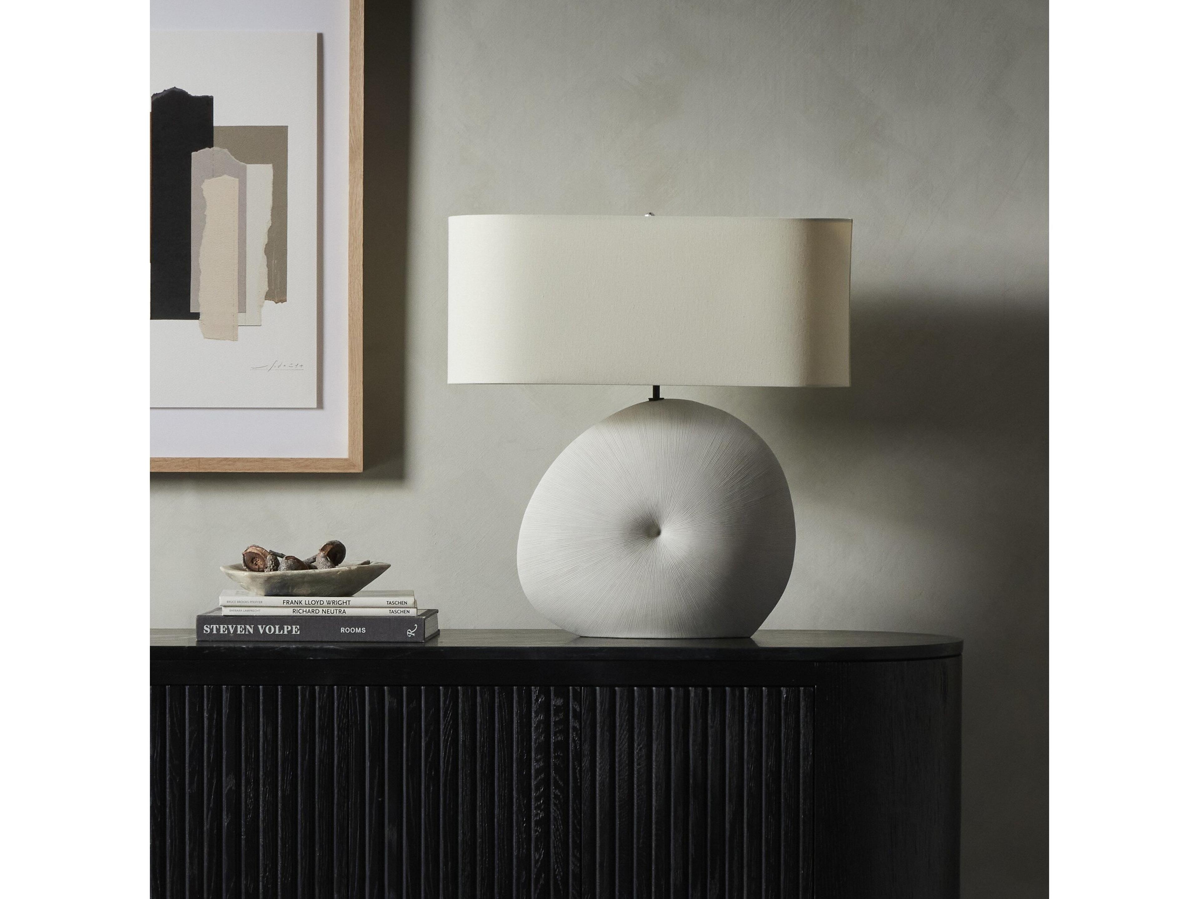 Four Hands Ryker Busaba Textured Matte White Porcelain Ceramic LED Table Lamp
