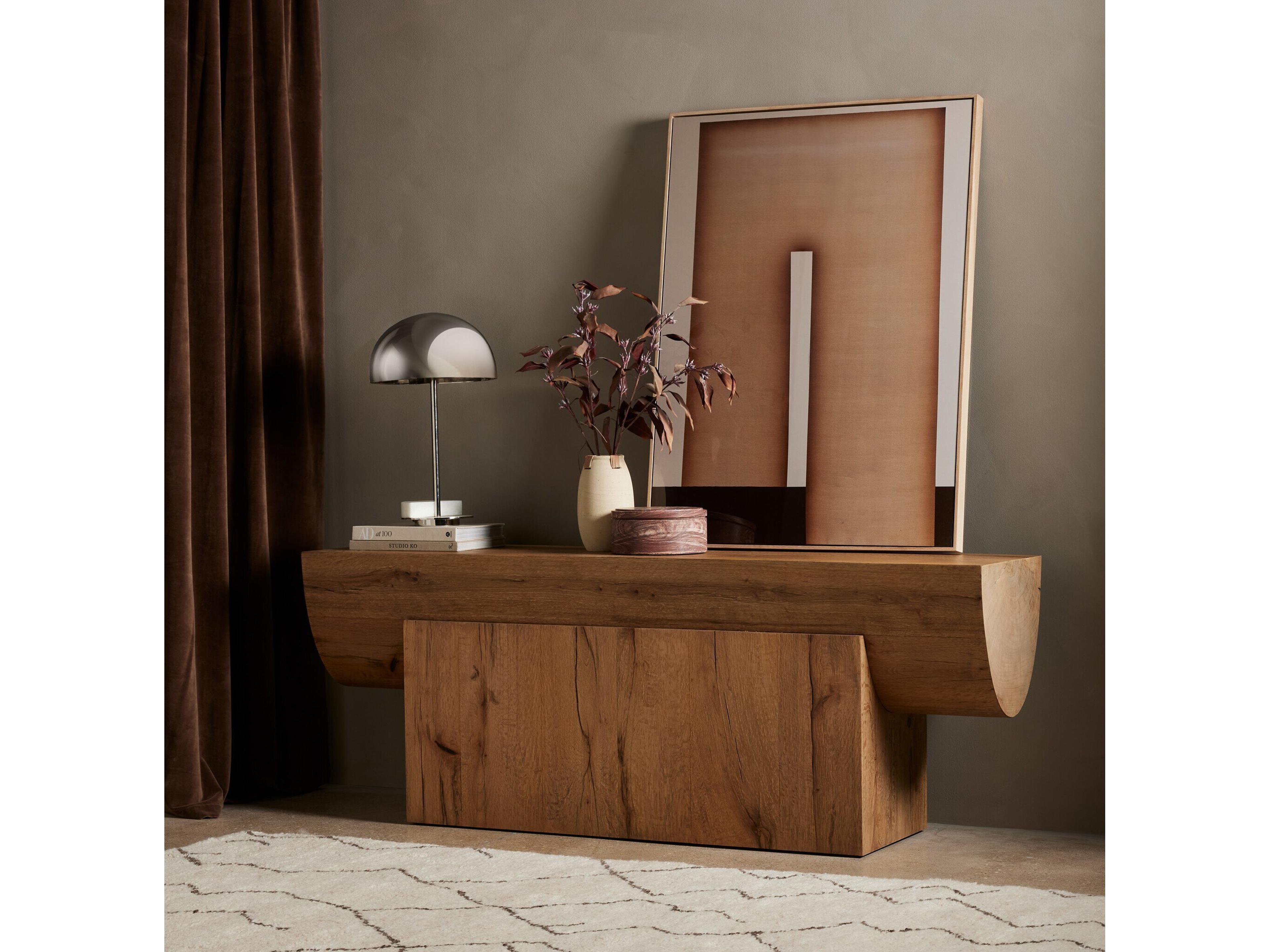 Four Hands Wesson Elbert Rectangular Wood Rustic Oak Veneer Natural Ash Console Table