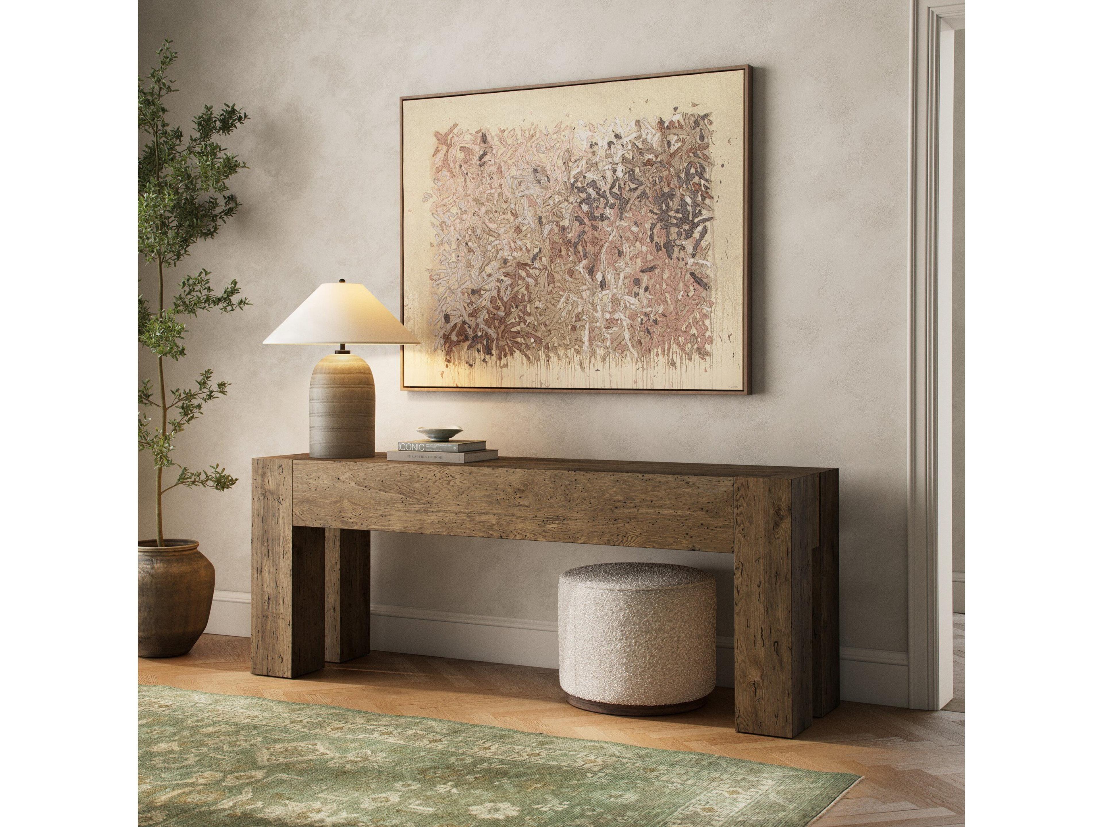 Four Hands Wesson Abaso Rectangular Rustic Wormwood Oak Console Table