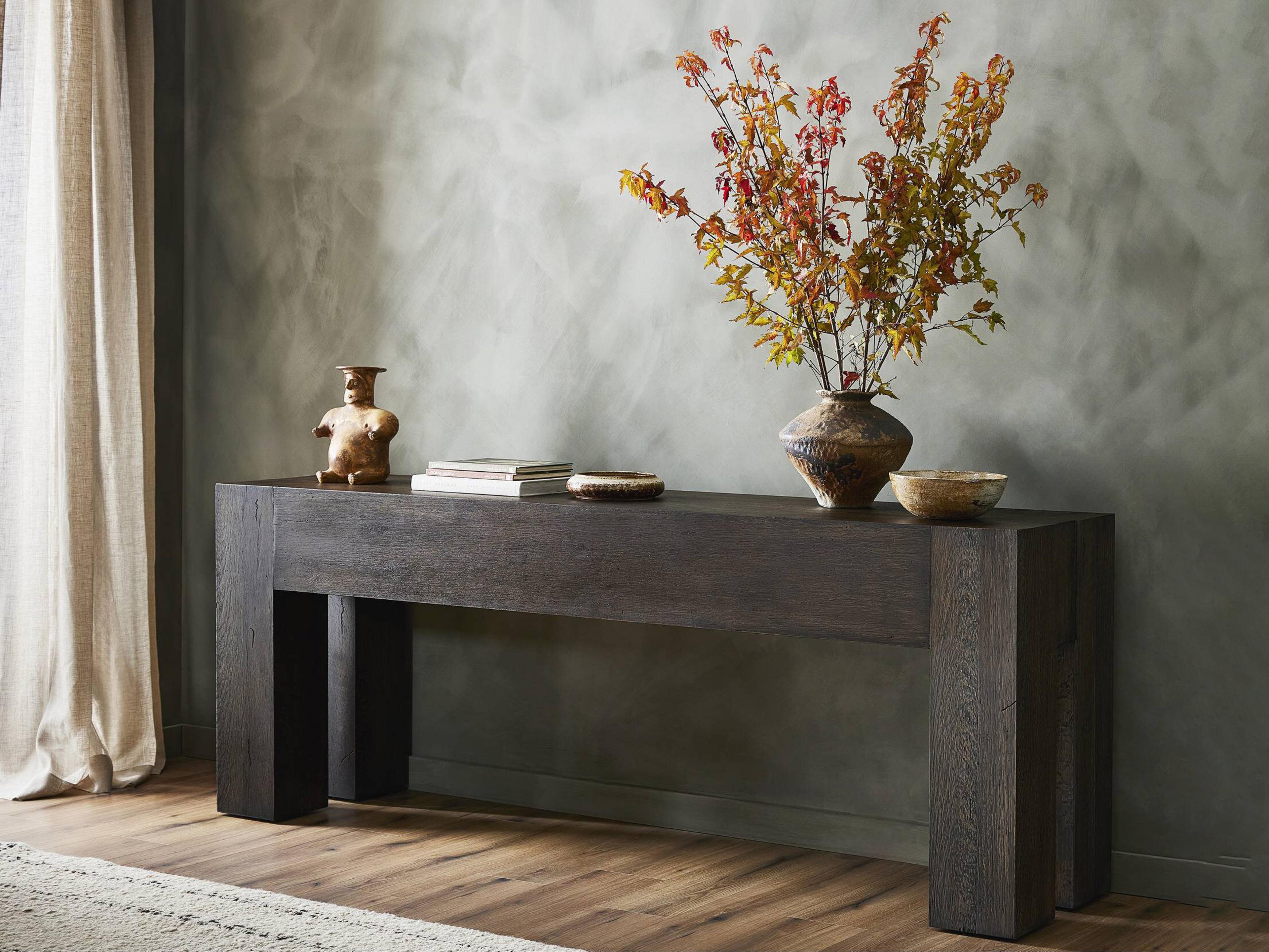 Four Hands Wesson Abaso Rectangular Ebony Rustic Wormwood Oak Console Table