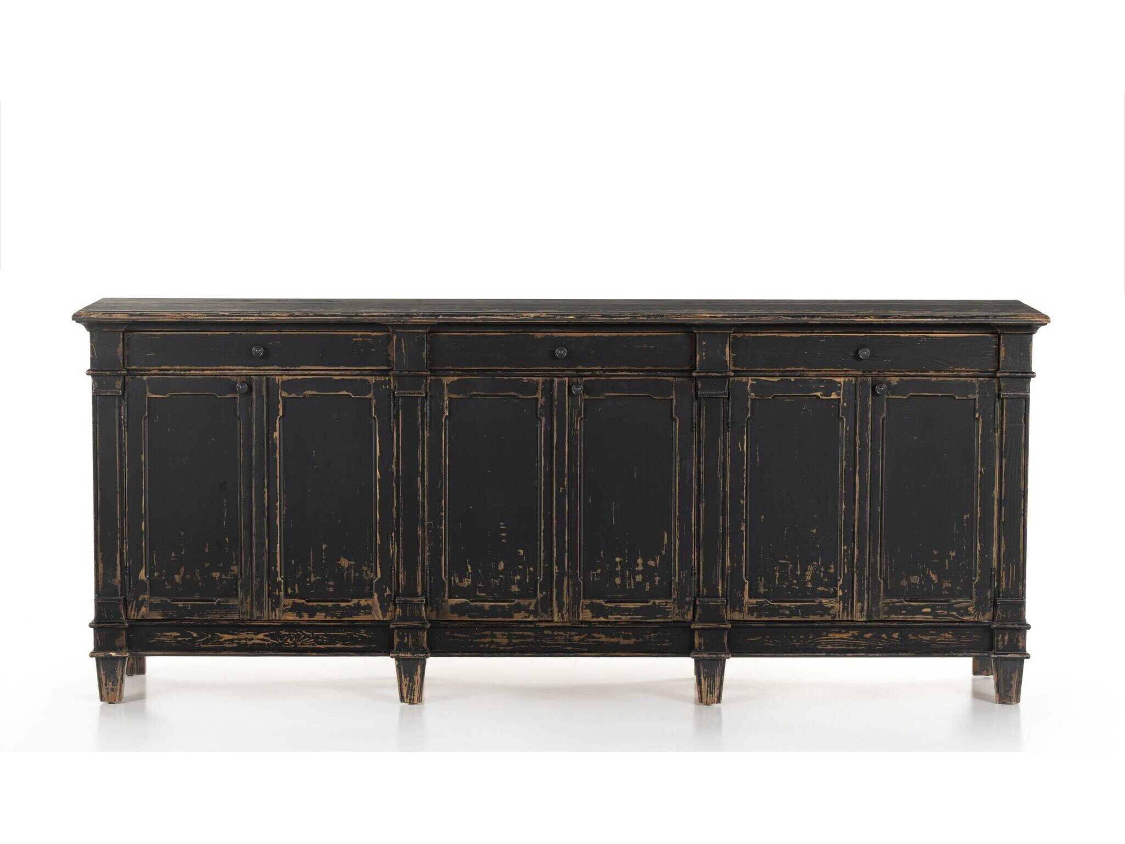 Four Hands Cordella Marjorie 96" Pine Wood Distressed Black Sideboard