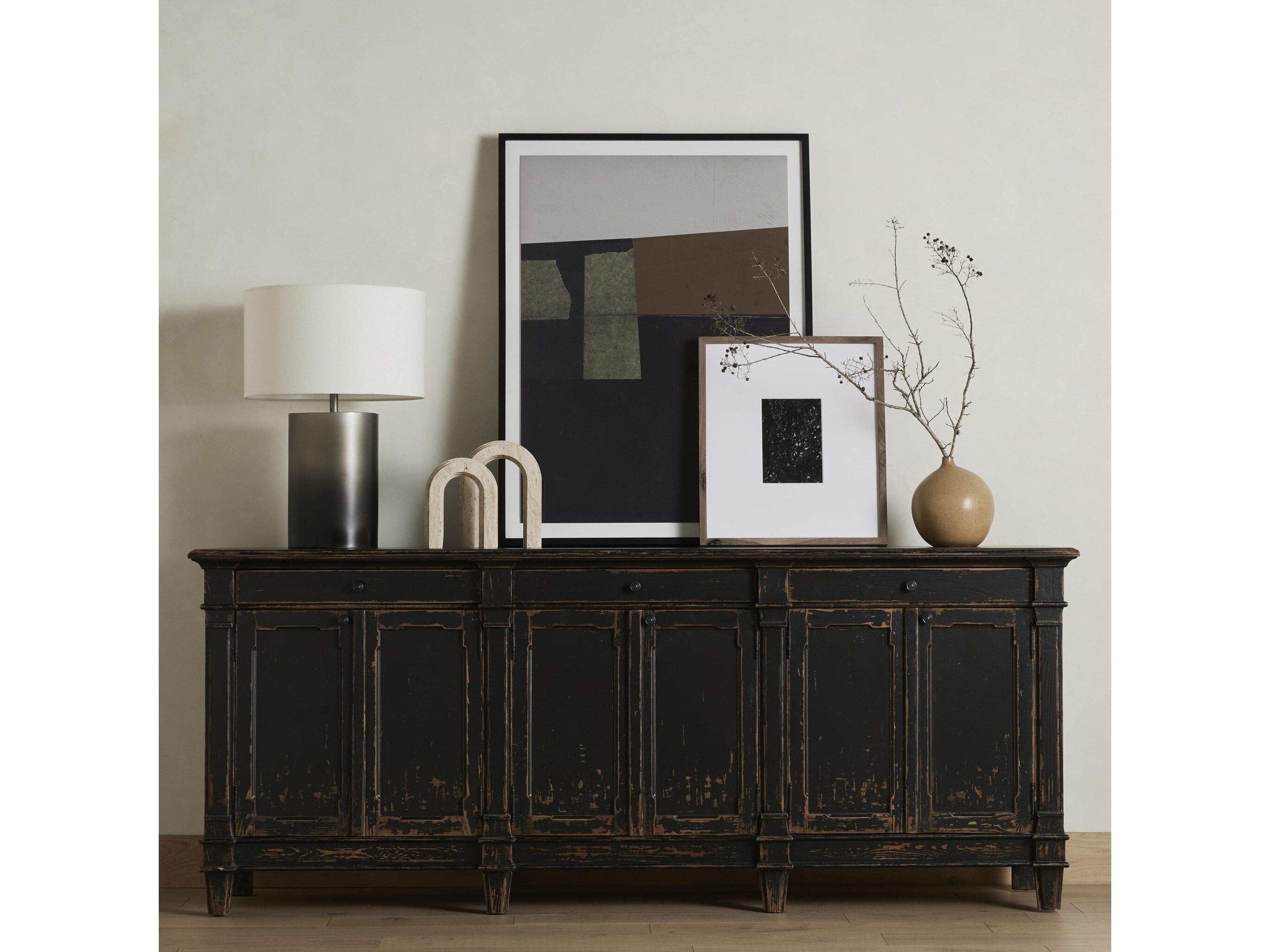 Four Hands Cordella Marjorie 96" Pine Wood Distressed Black Sideboard