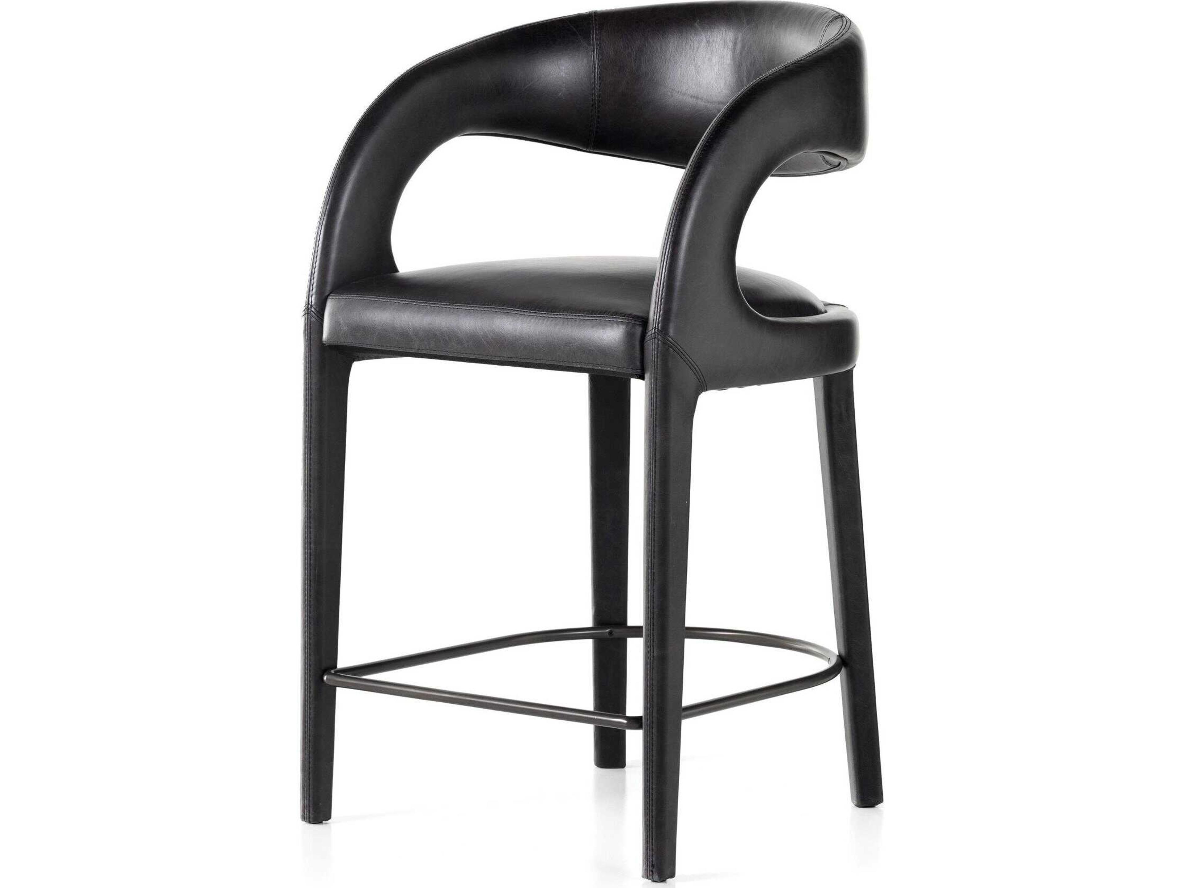 Townsend Hawkins Leather Sonoma Black Gunmetal Counter Stool