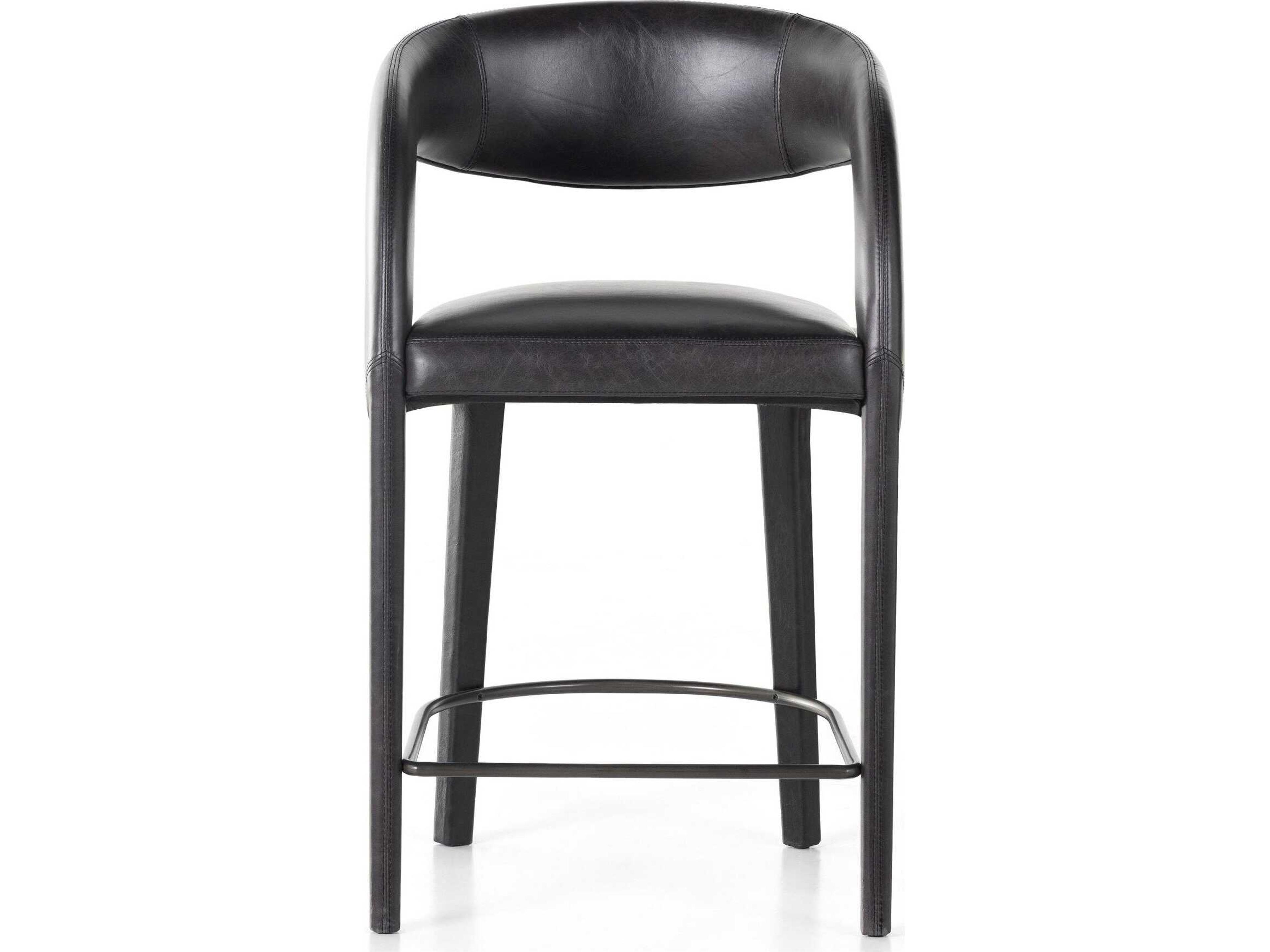 Four Hands Townsend Hawkins Leather Sonoma Black Gunmetal Counter Stool