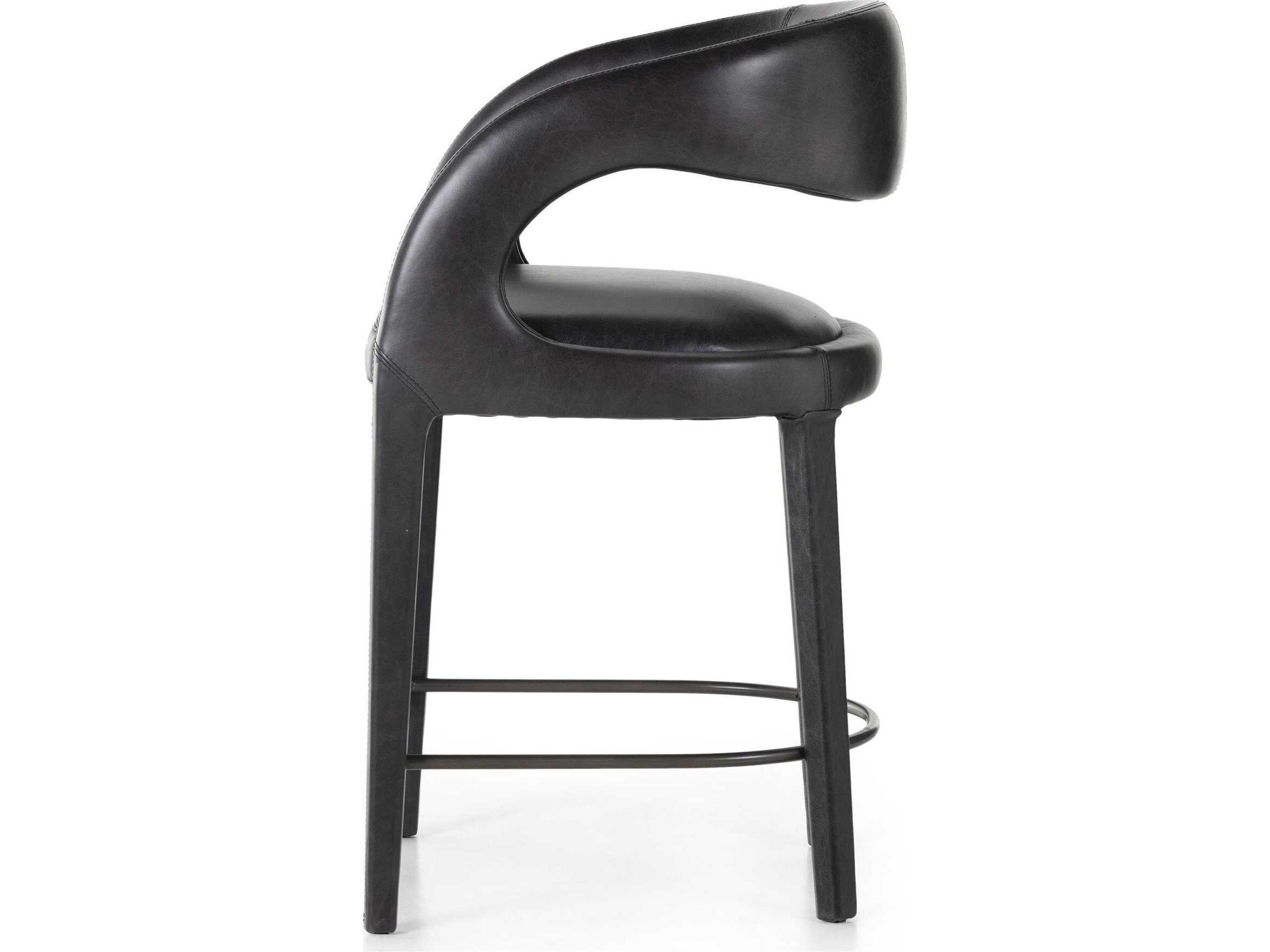 Four Hands Townsend Hawkins Leather Sonoma Black Gunmetal Counter Stool