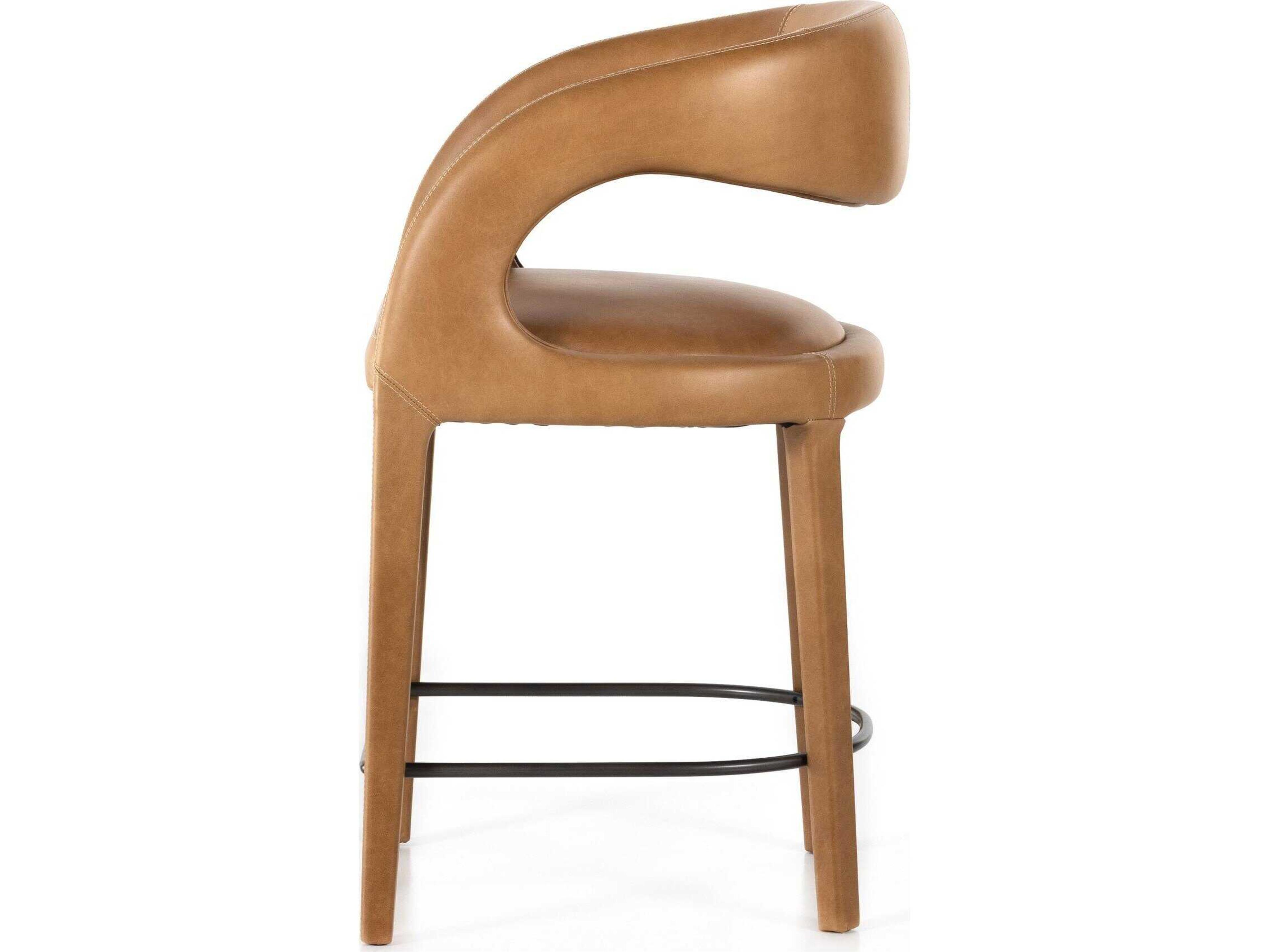 Four Hands Townsend Hawkins Leather Sonoma Butterscotch Gunmetal Counter Stool