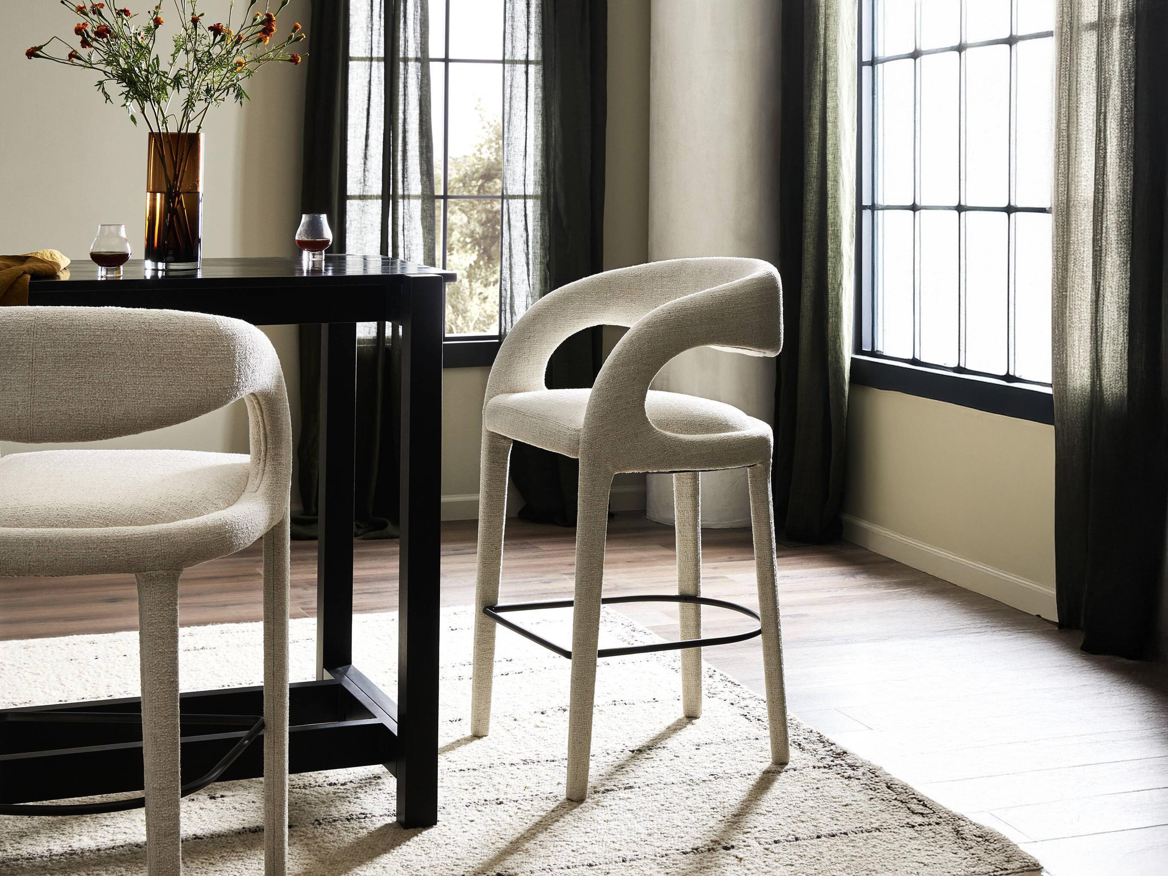 Four Hands Townsend Hawkins Upholstered Omari Natural Gunmetal Bar Stool