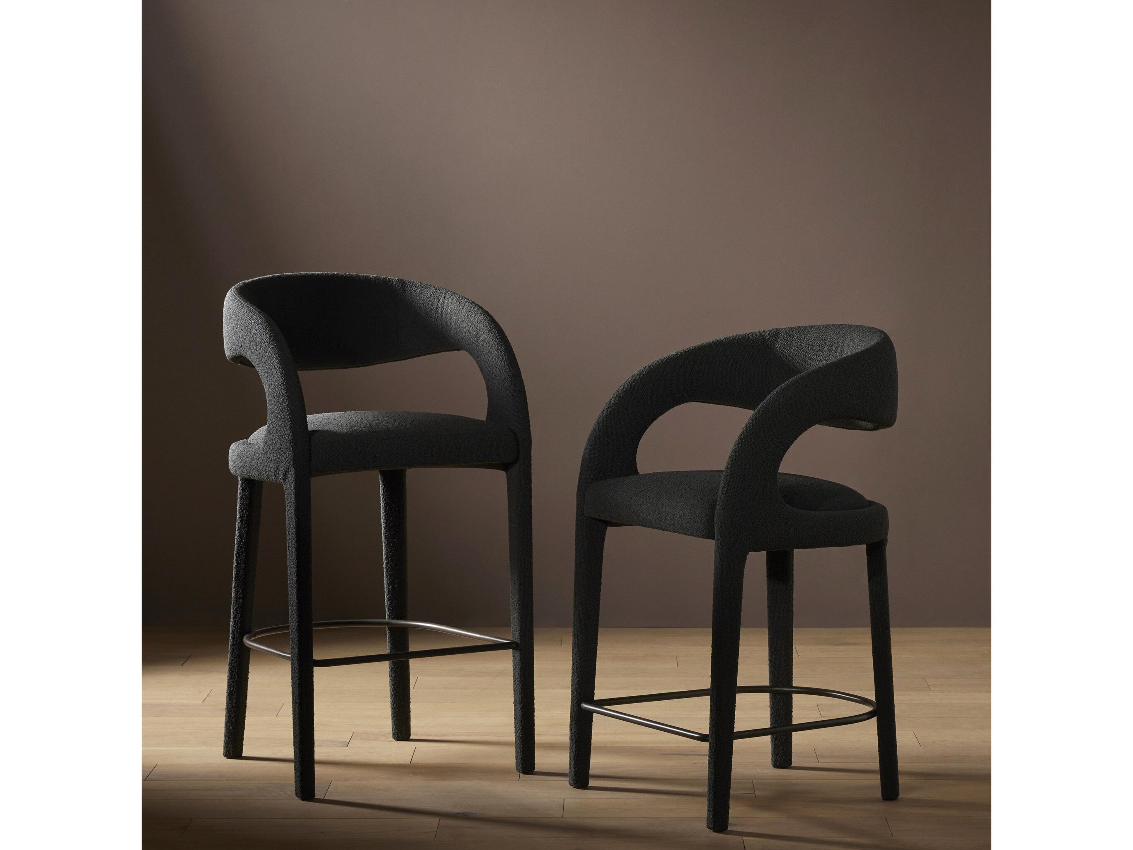 Four Hands Townsend Hawkins FIQA Boucle Charcoal Upholstered Counter Stool