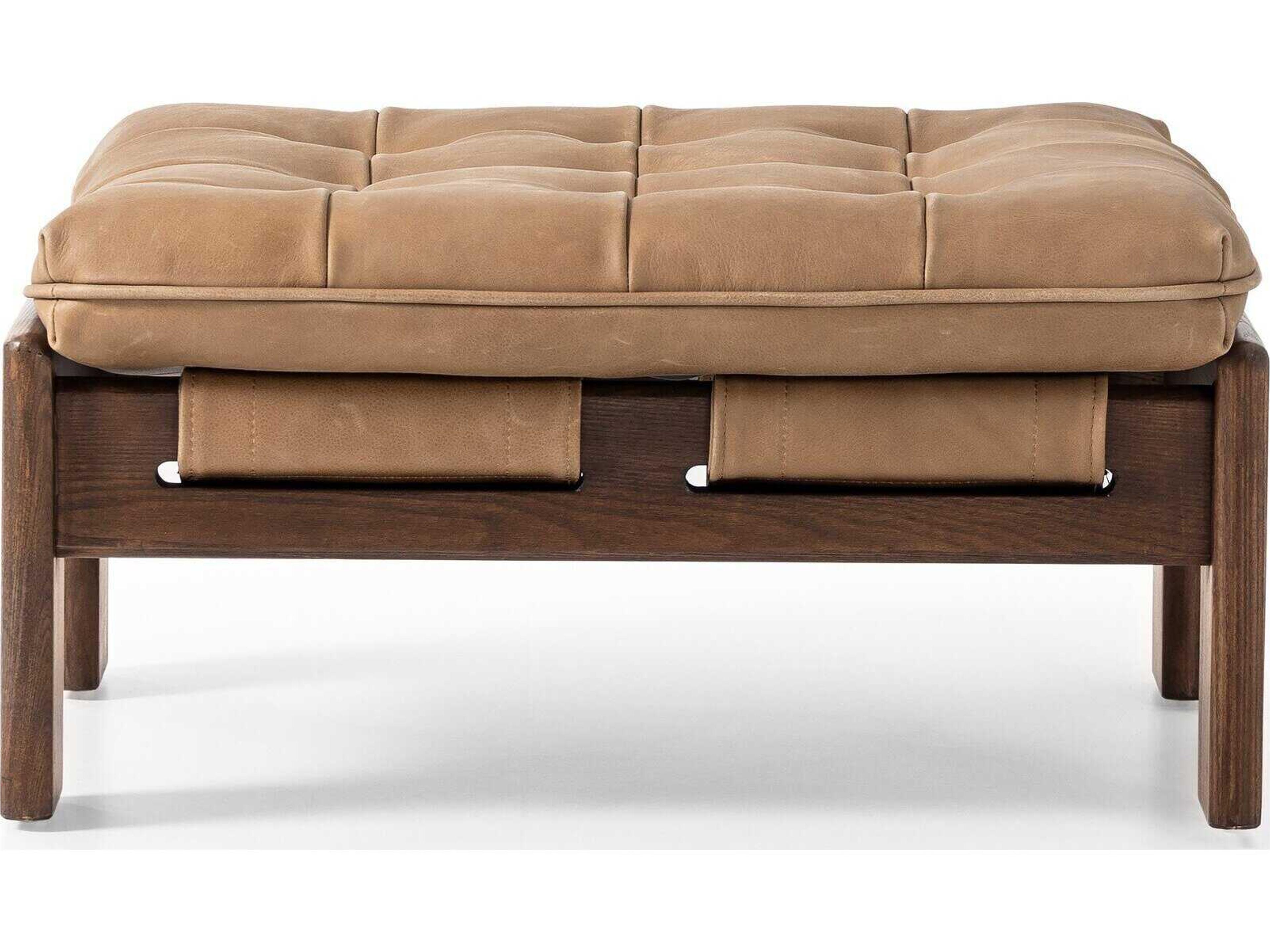 Four Hands Kensington Halston Brown Leather Ottoman