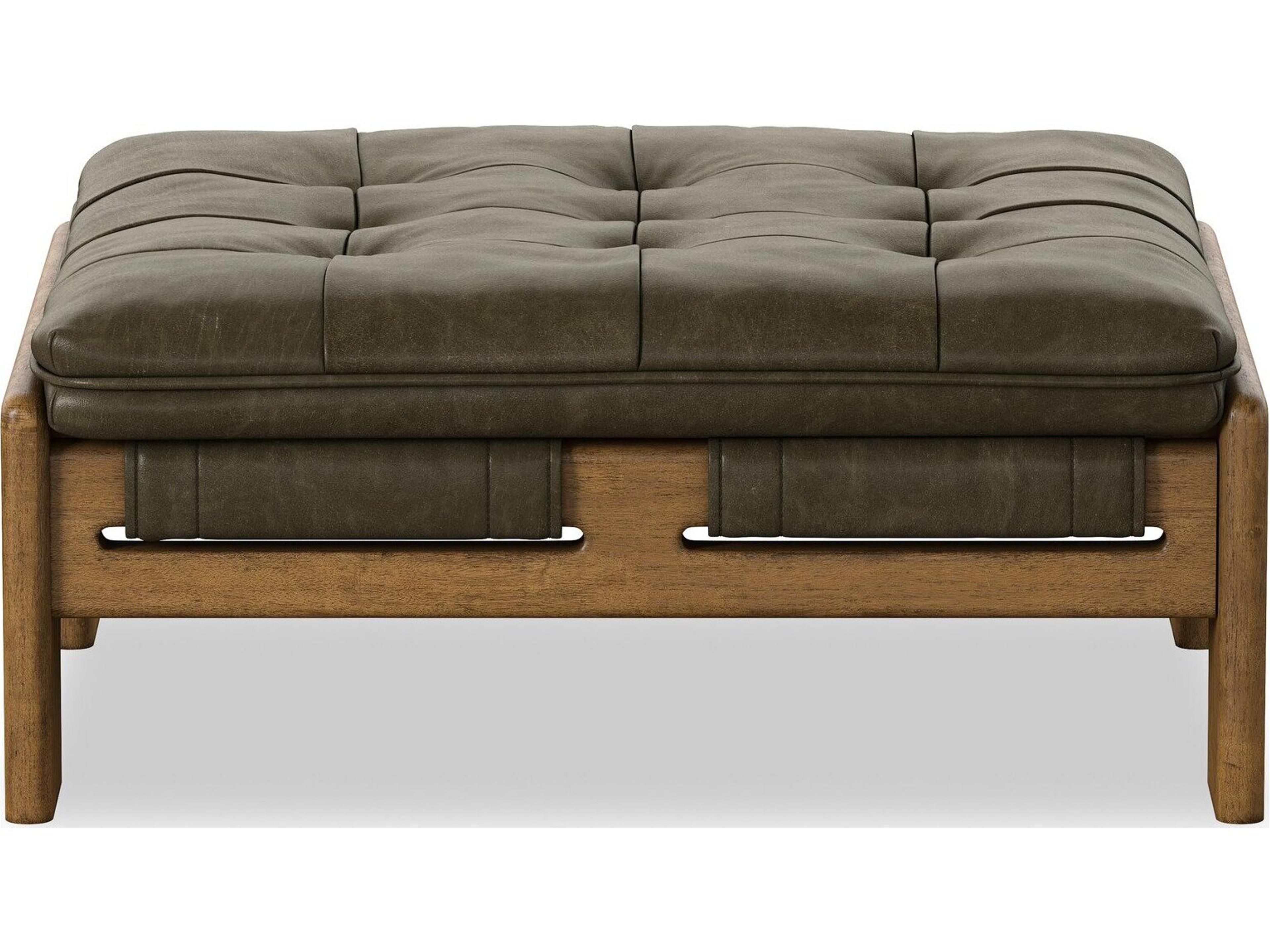 Four Hands Kensington Dulane Moss Leather Ottoman