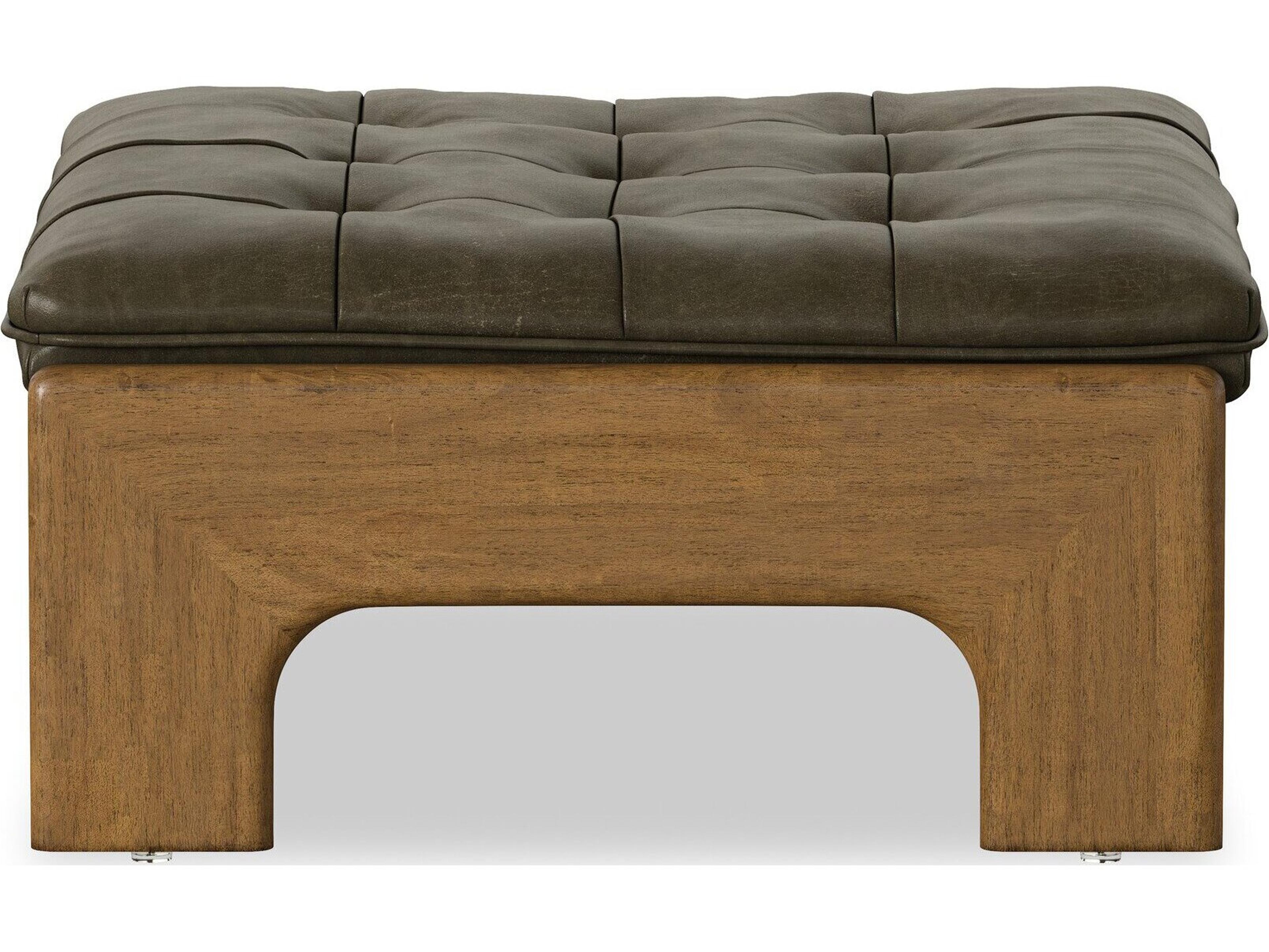Four Hands Kensington Dulane Moss Leather Ottoman