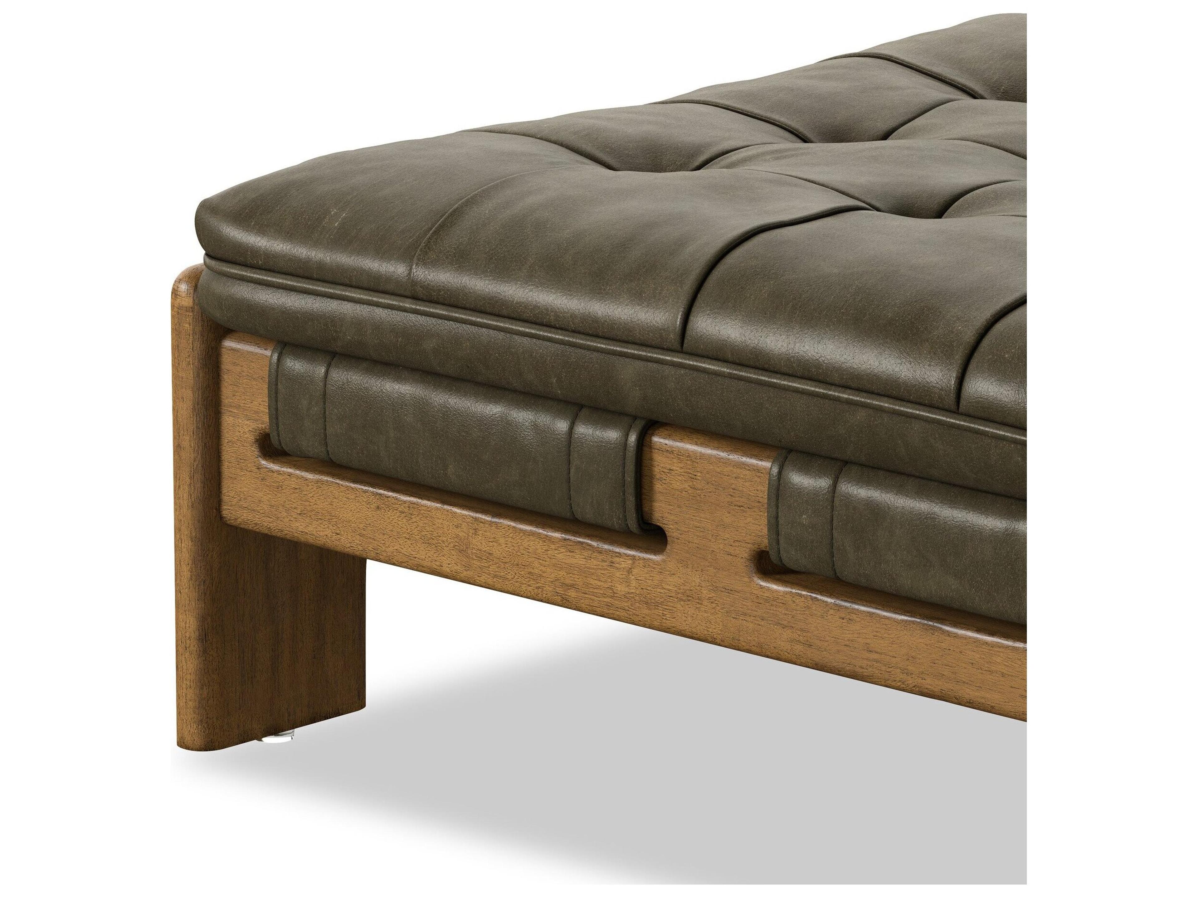 Four Hands Kensington Dulane Moss Leather Ottoman