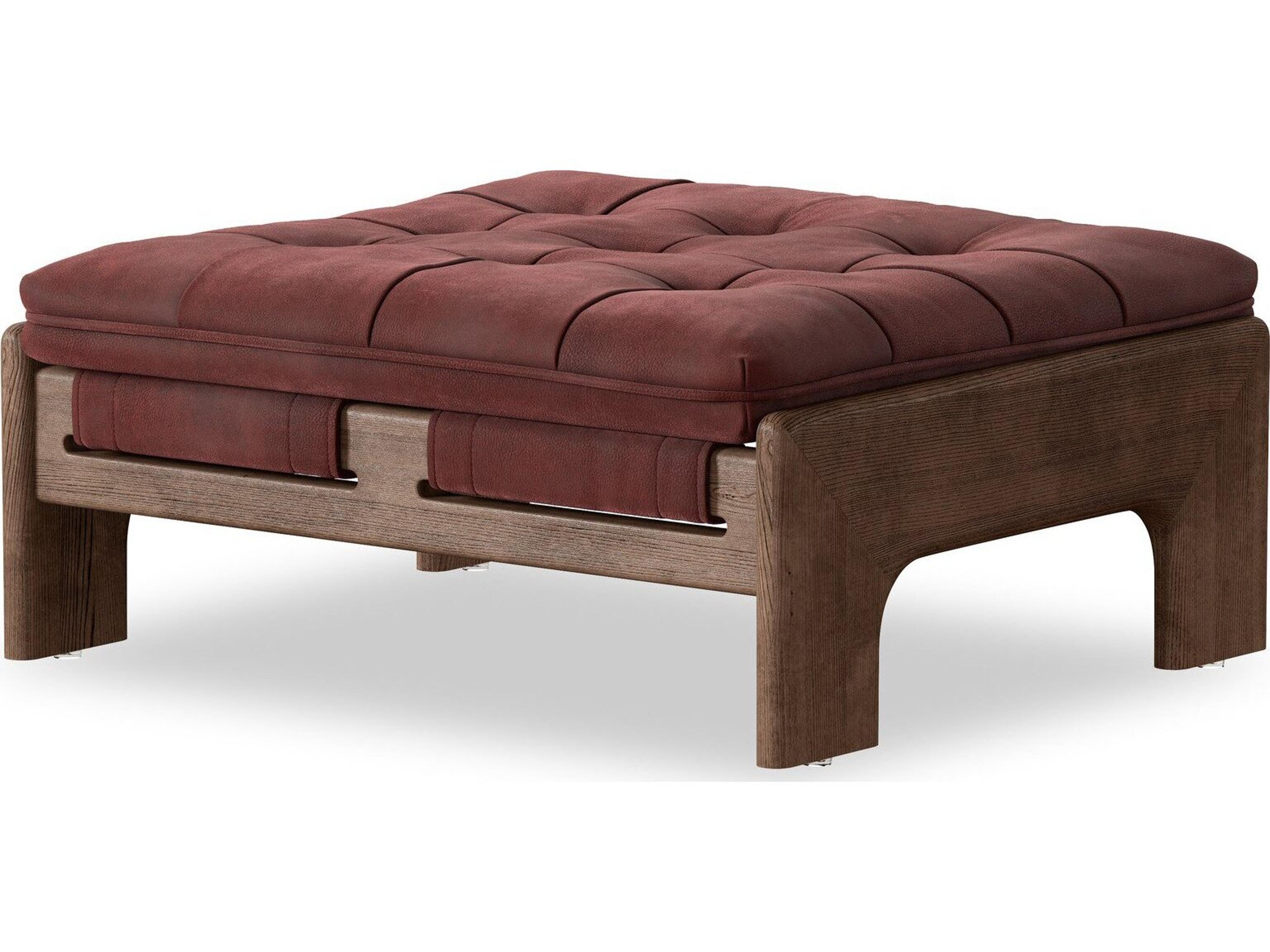 Kensington Nubuck Burgundy Leather Ottoman