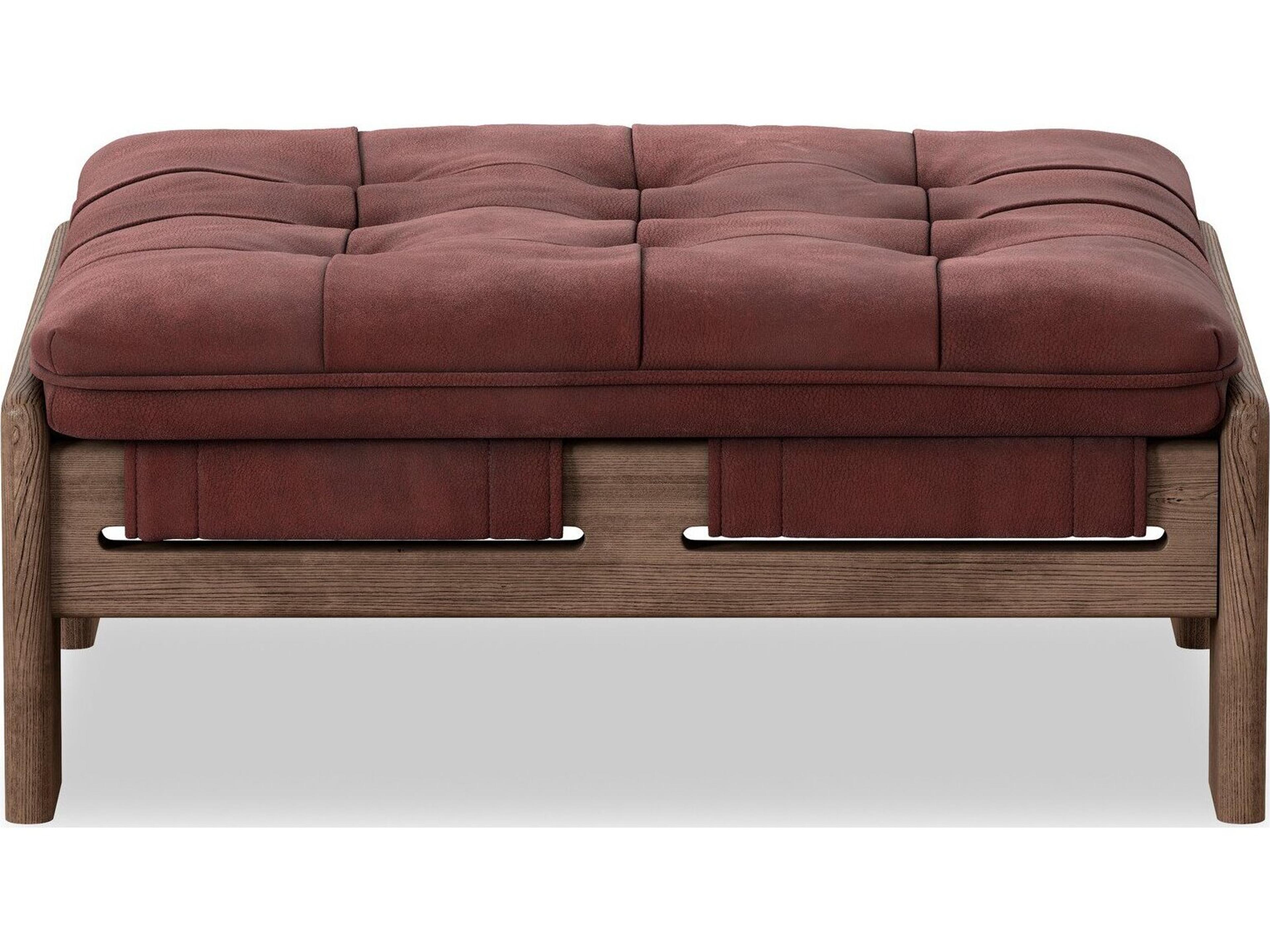 Four Hands Kensington Nubuck Burgundy Leather Ottoman