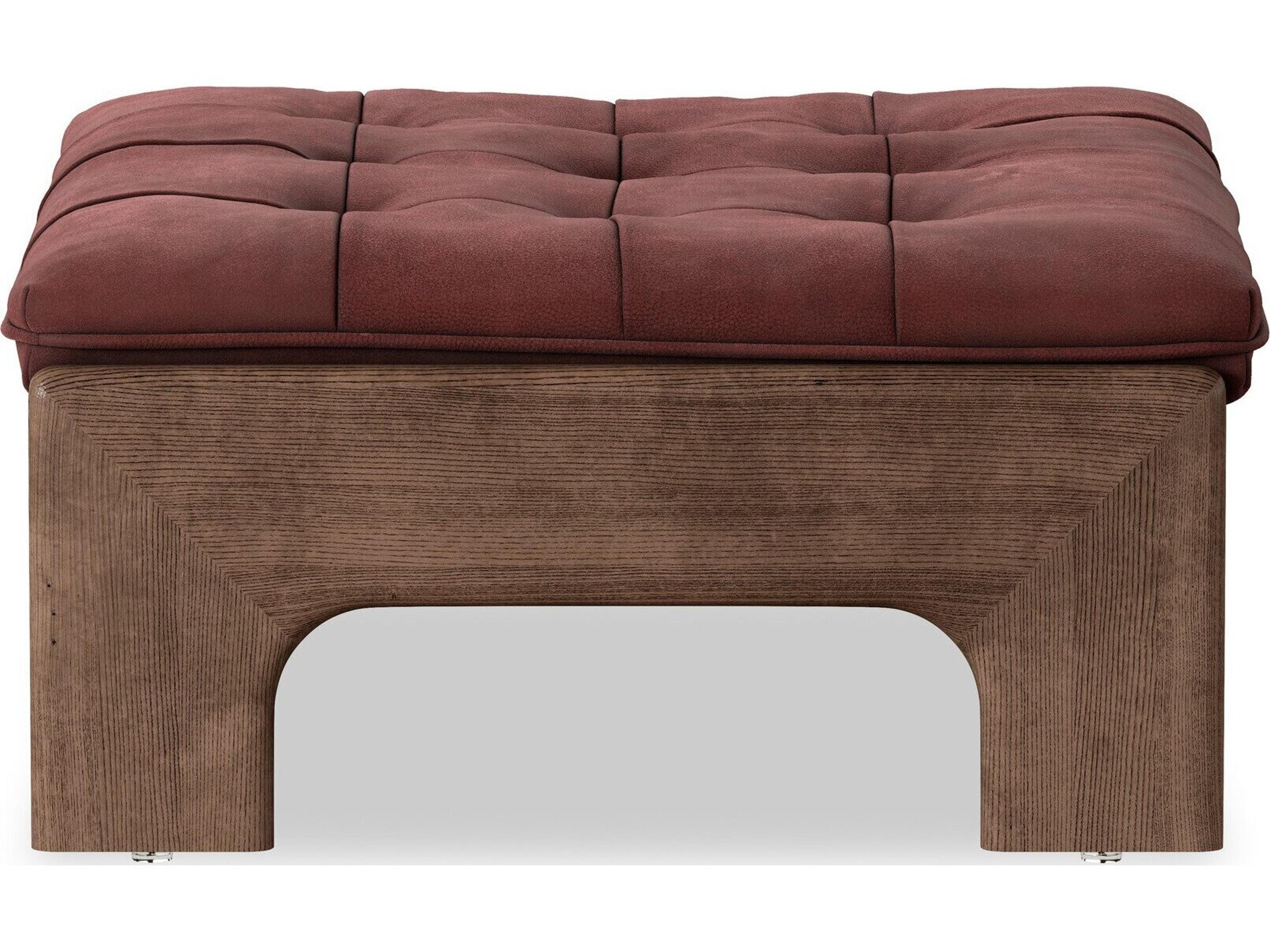 Four Hands Kensington Nubuck Burgundy Leather Ottoman