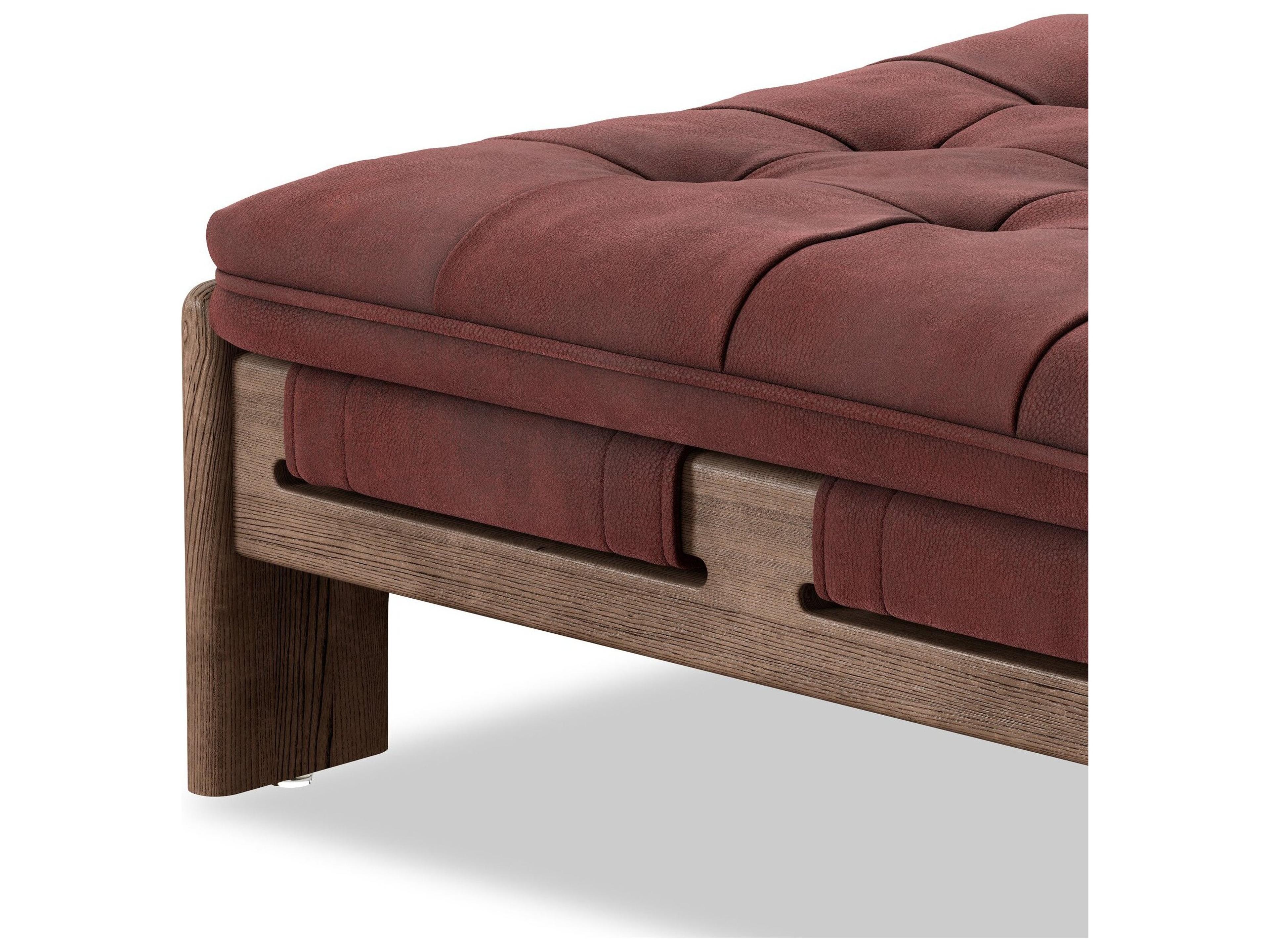 Four Hands Kensington Nubuck Burgundy Leather Ottoman