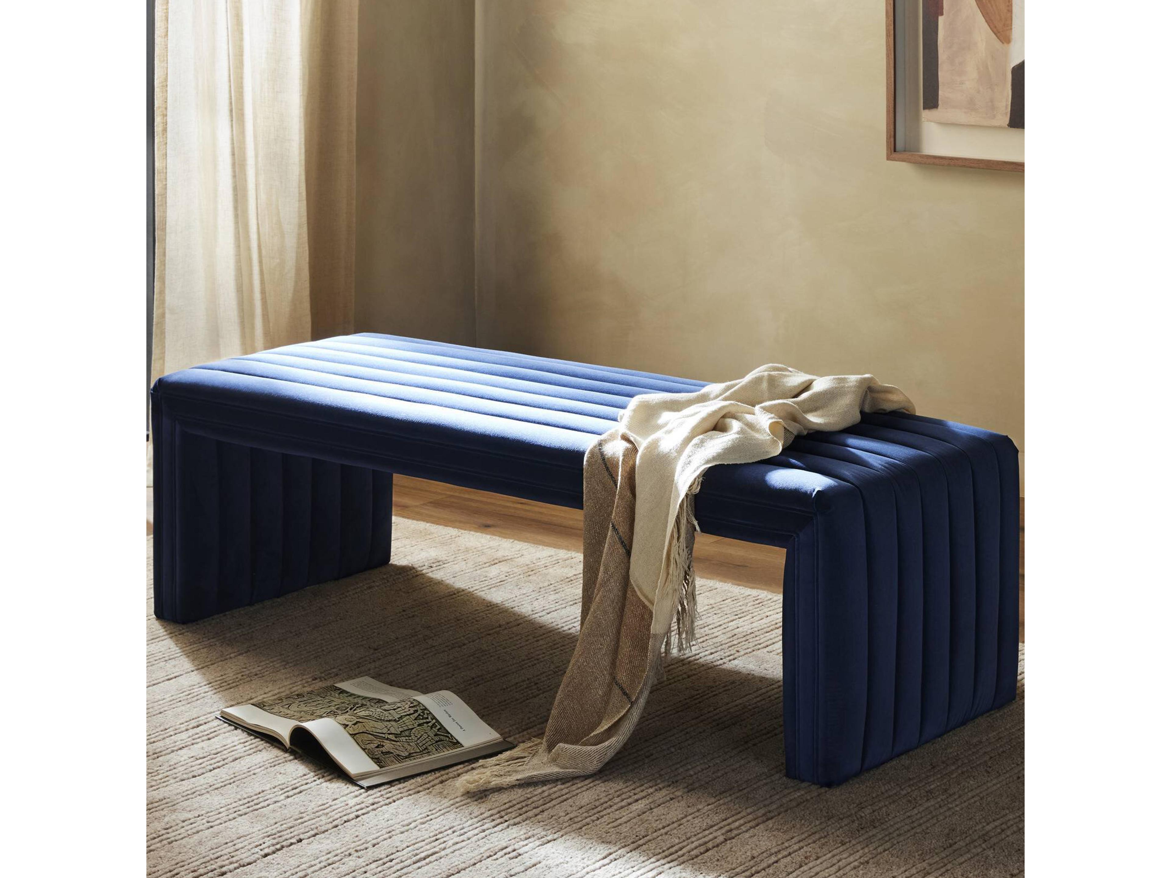 Four Hands Grayson Augustine Sapphire Navy Upholstered Dining Bench