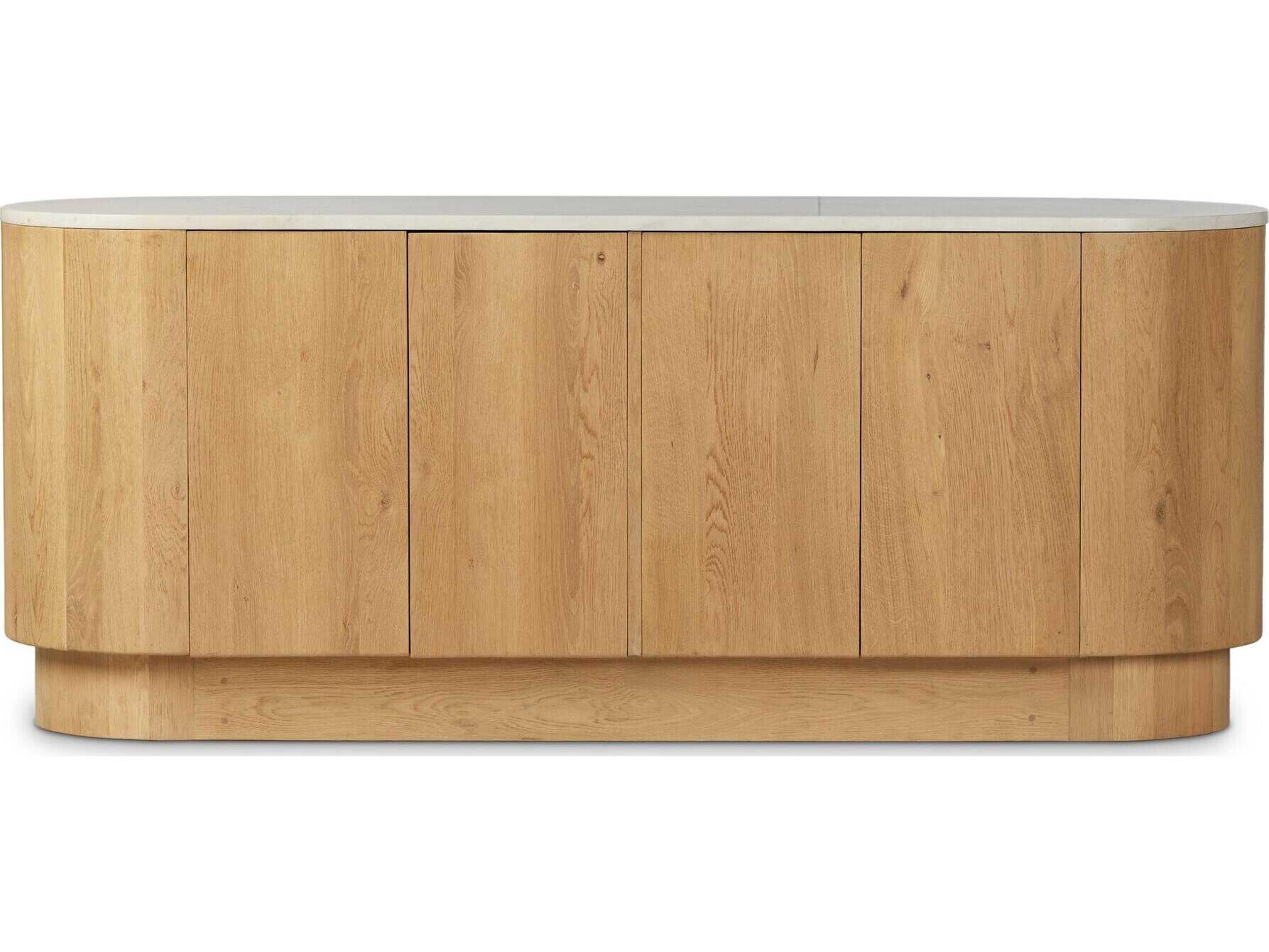 Luxecor Globetrotter 74" Oak Wood Light Blonde White Marble Sideboard
