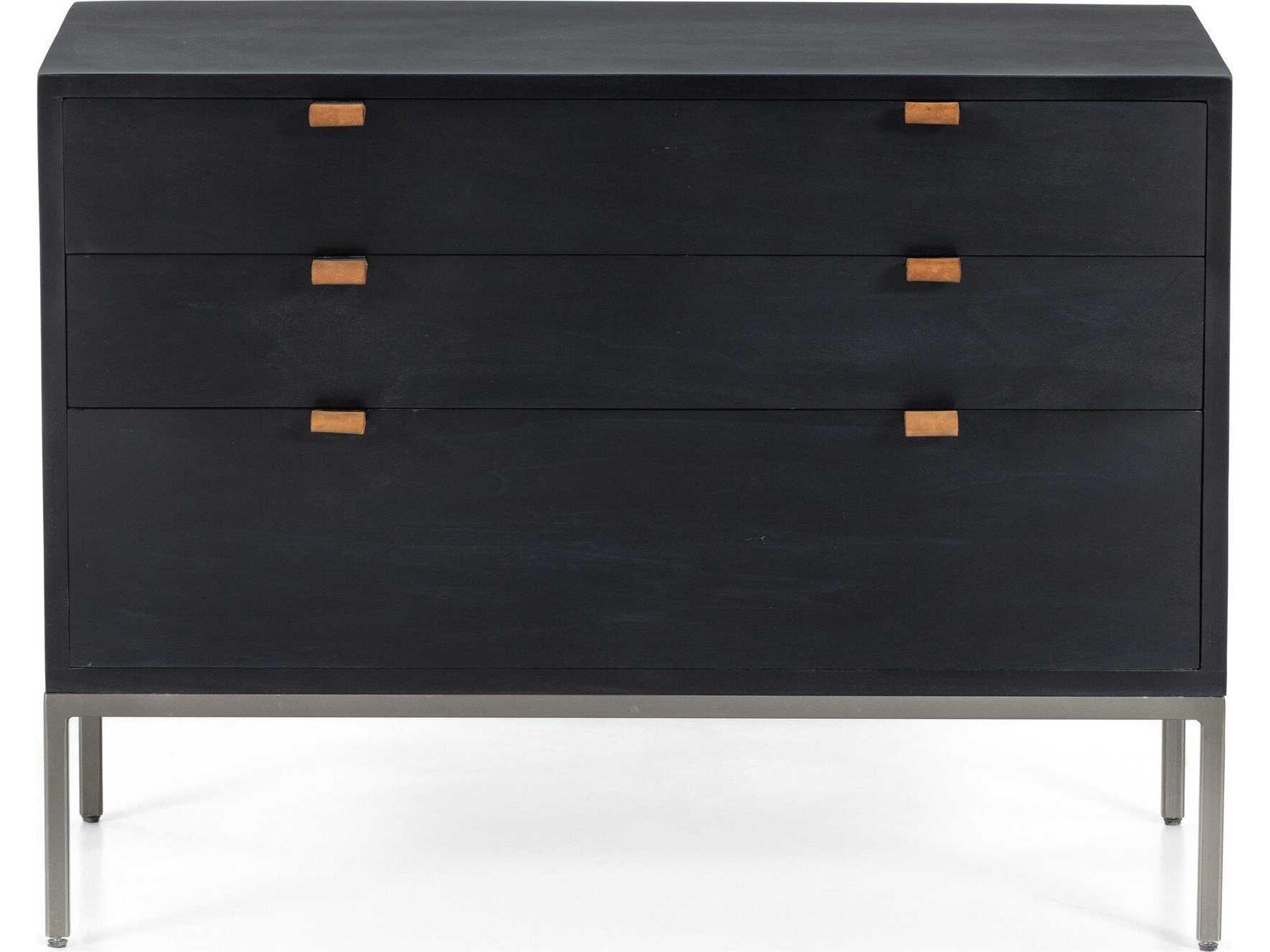 Four Hands Fulton Trey 3-Drawers Black Poplar Wood Nightstand