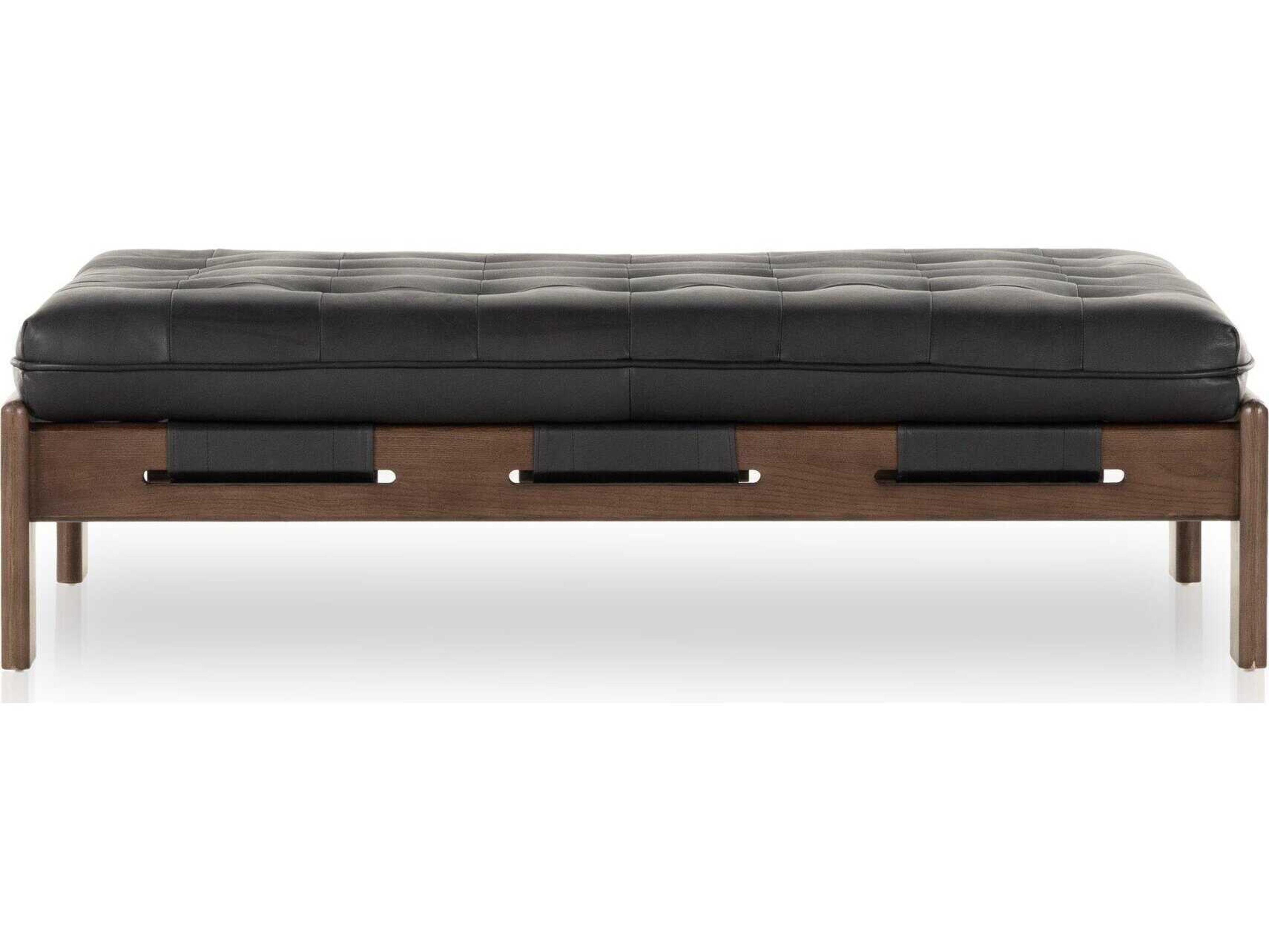 Four Hands Kensington Halston Heirloom Black Terra Brown Ash Leather Ottoman