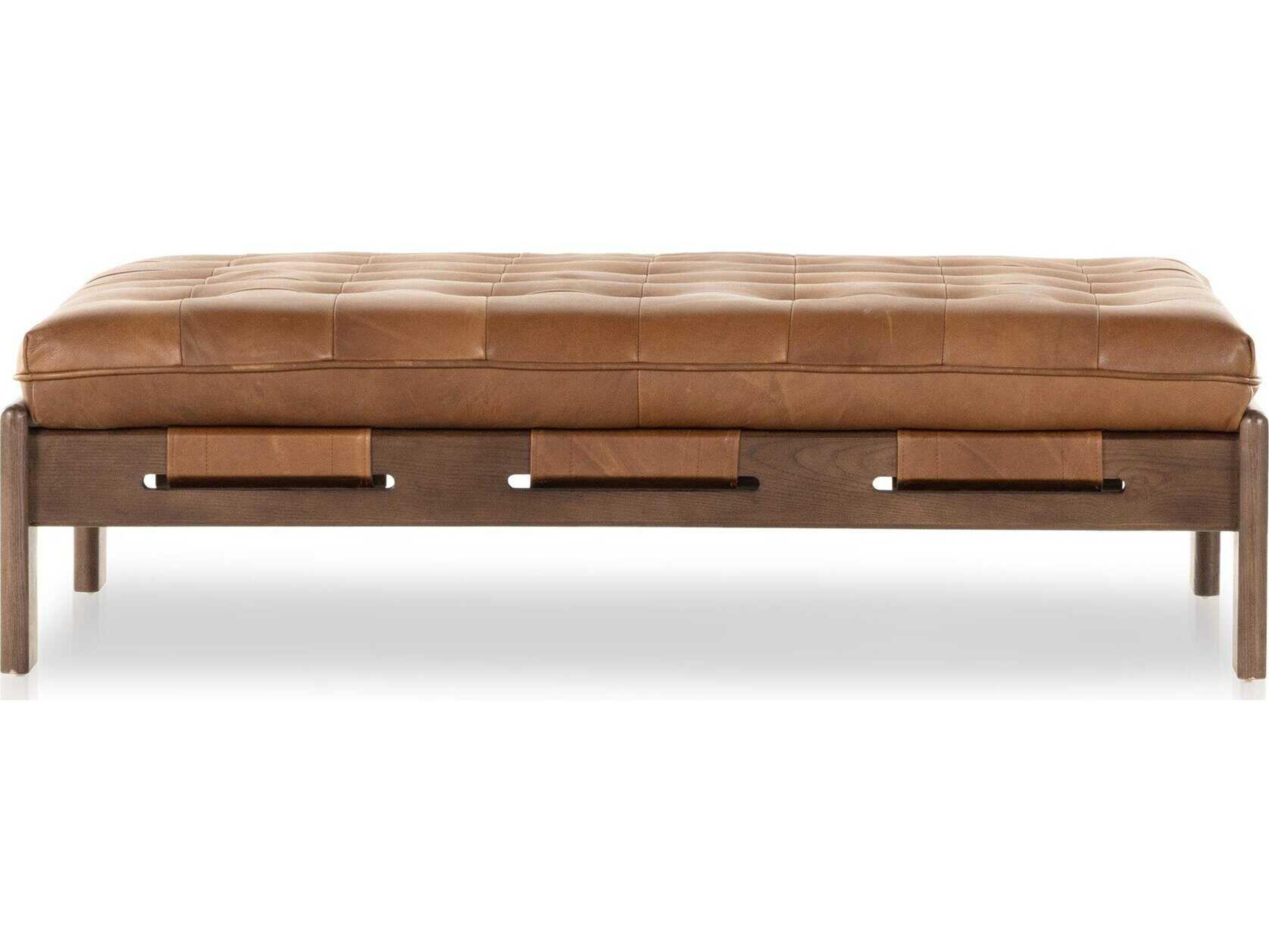 Four Hands Kensington Halston Heirloom Sienna Terra Brown Ash Leather Ottoman