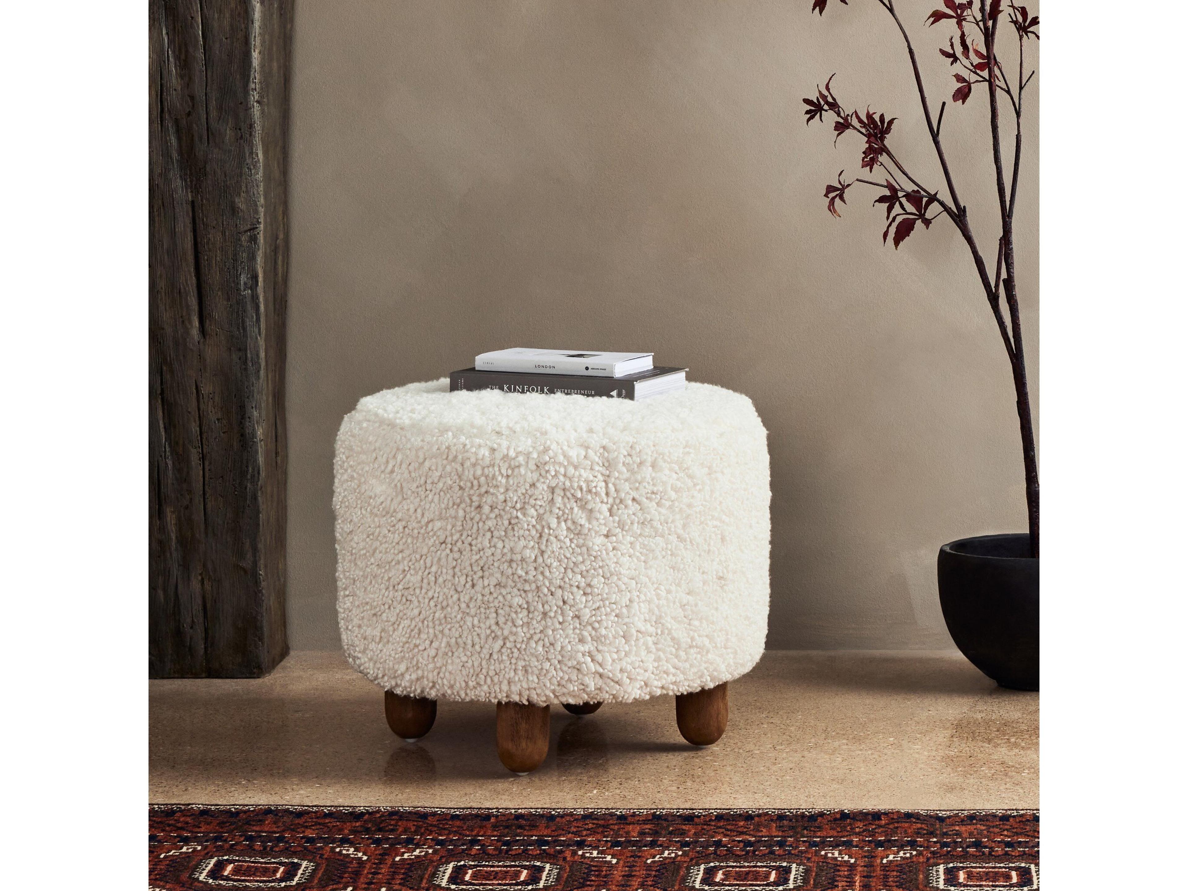 Four Hands Kensington Aniston White Upholstered Ottoman