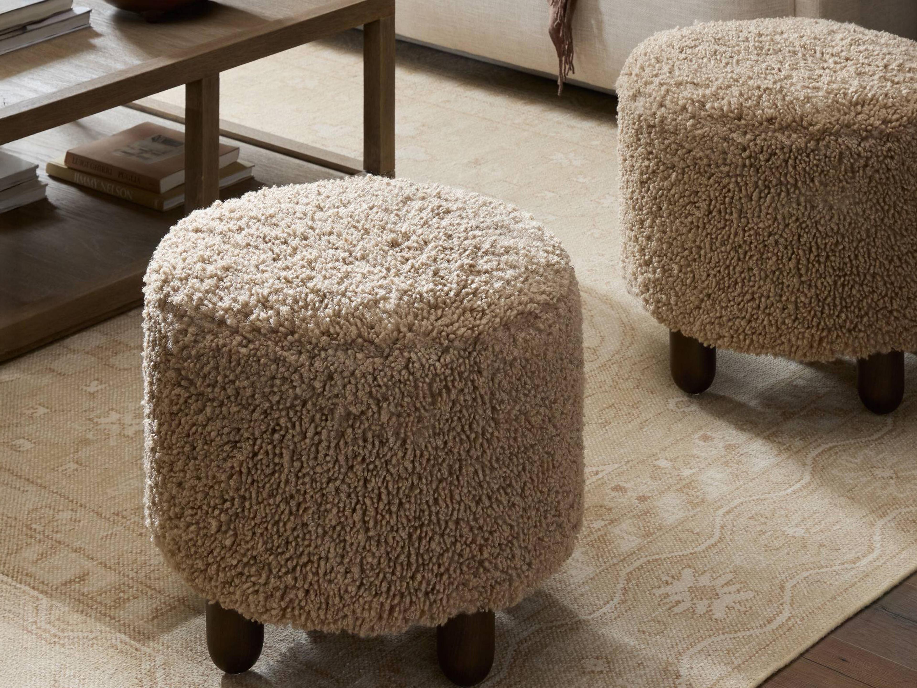 Four Hands Kensington Aniston Andes Toast Burnt Birch Beige Upholstered Ottoman