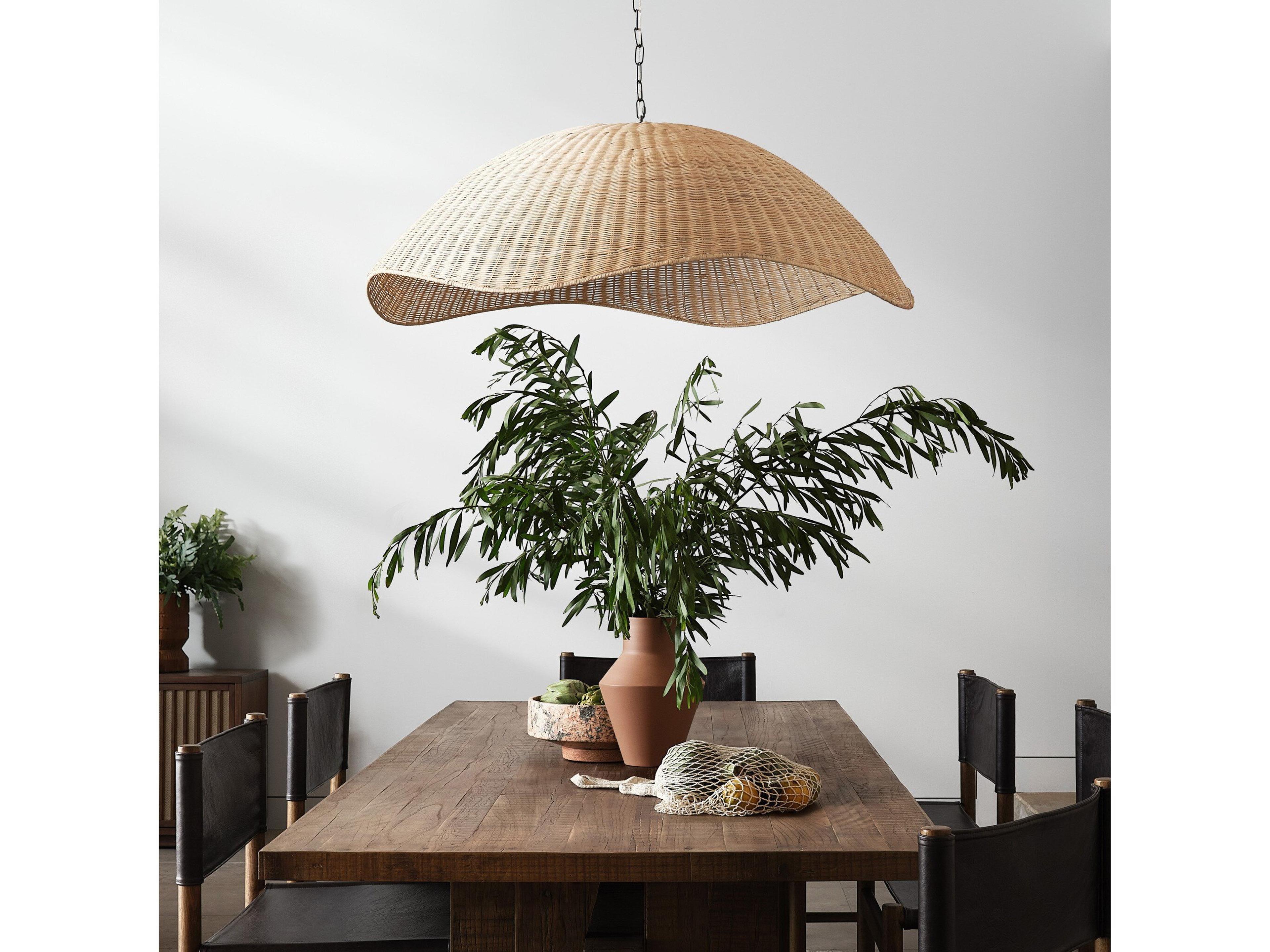 Four Hands Ryker 1-Light Gunmetal Natural Rattan Brown LED Dome Pendant