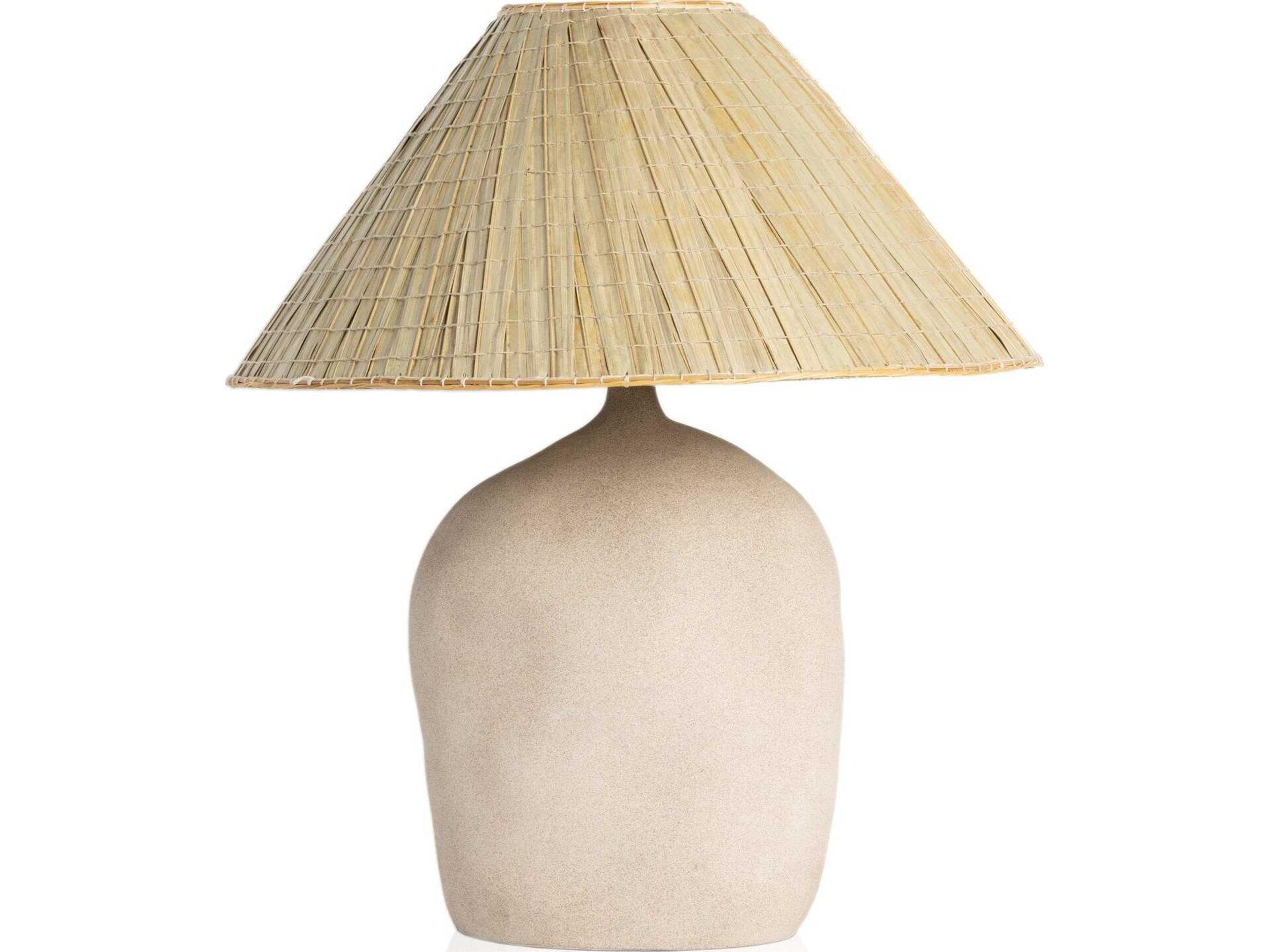 Four Hands Ryker Sand Porcelain Natural Palm Brown LED Buffet Lamp