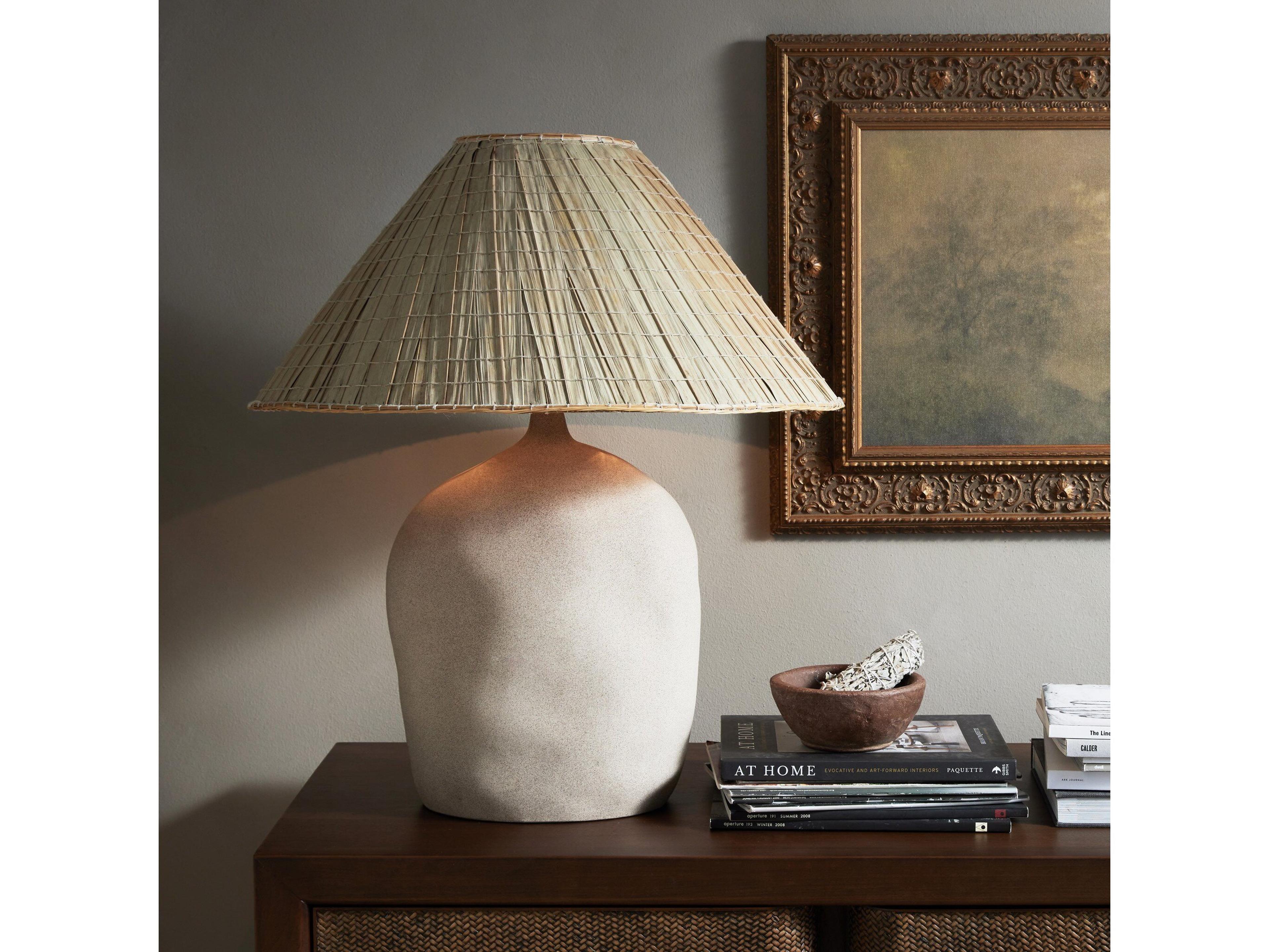 Four Hands Ryker Sand Porcelain Natural Palm Brown LED Buffet Lamp