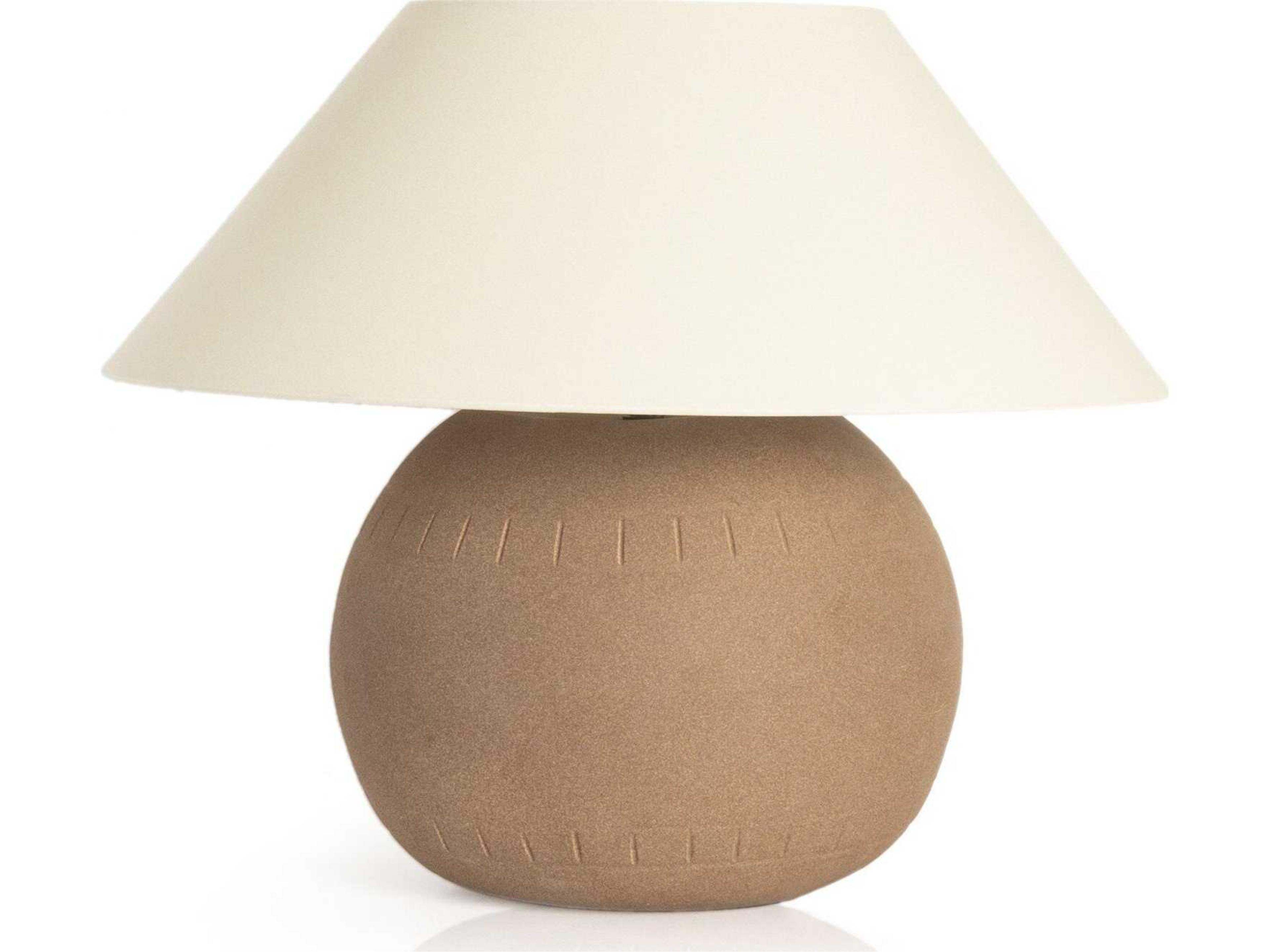 Four Hands Ryker Dark Sand Ivory Linen Brown LED Table Lamp