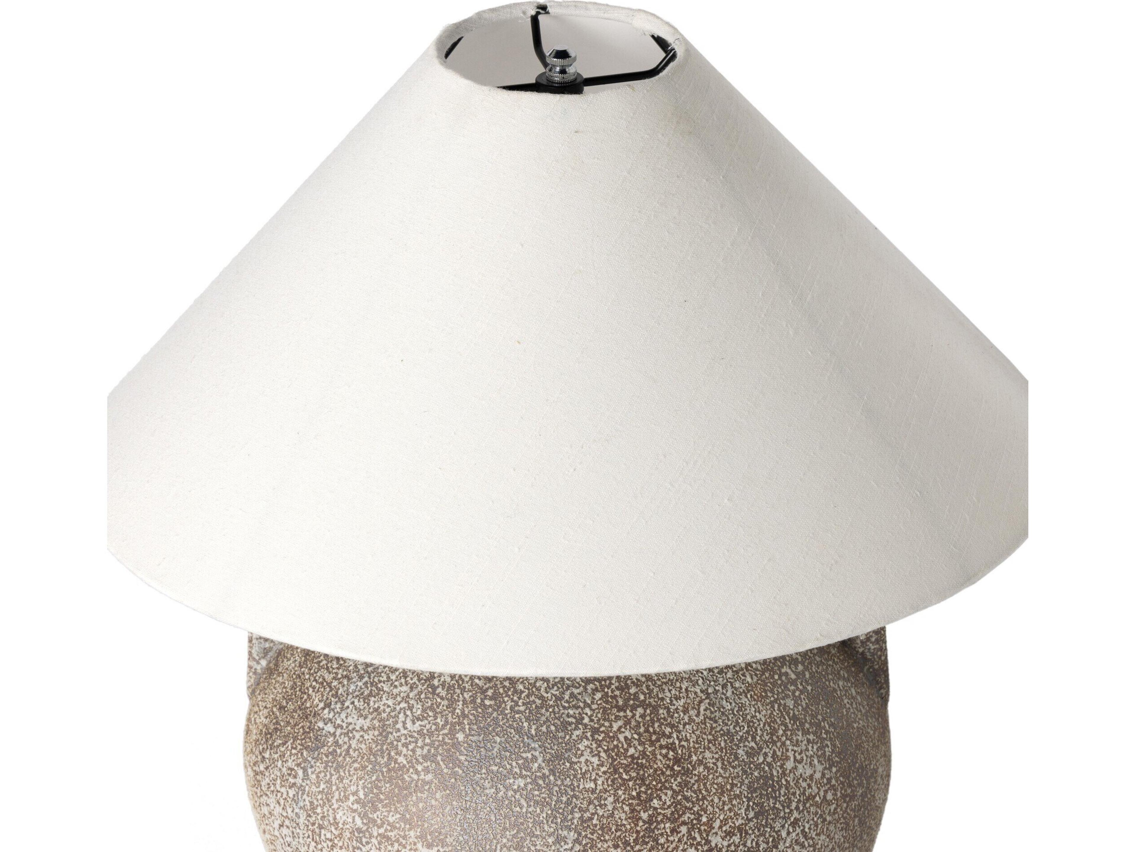Luxecor Globetrotter Vintage Brown Ceramic Ivory Linen White LED Table Lamp