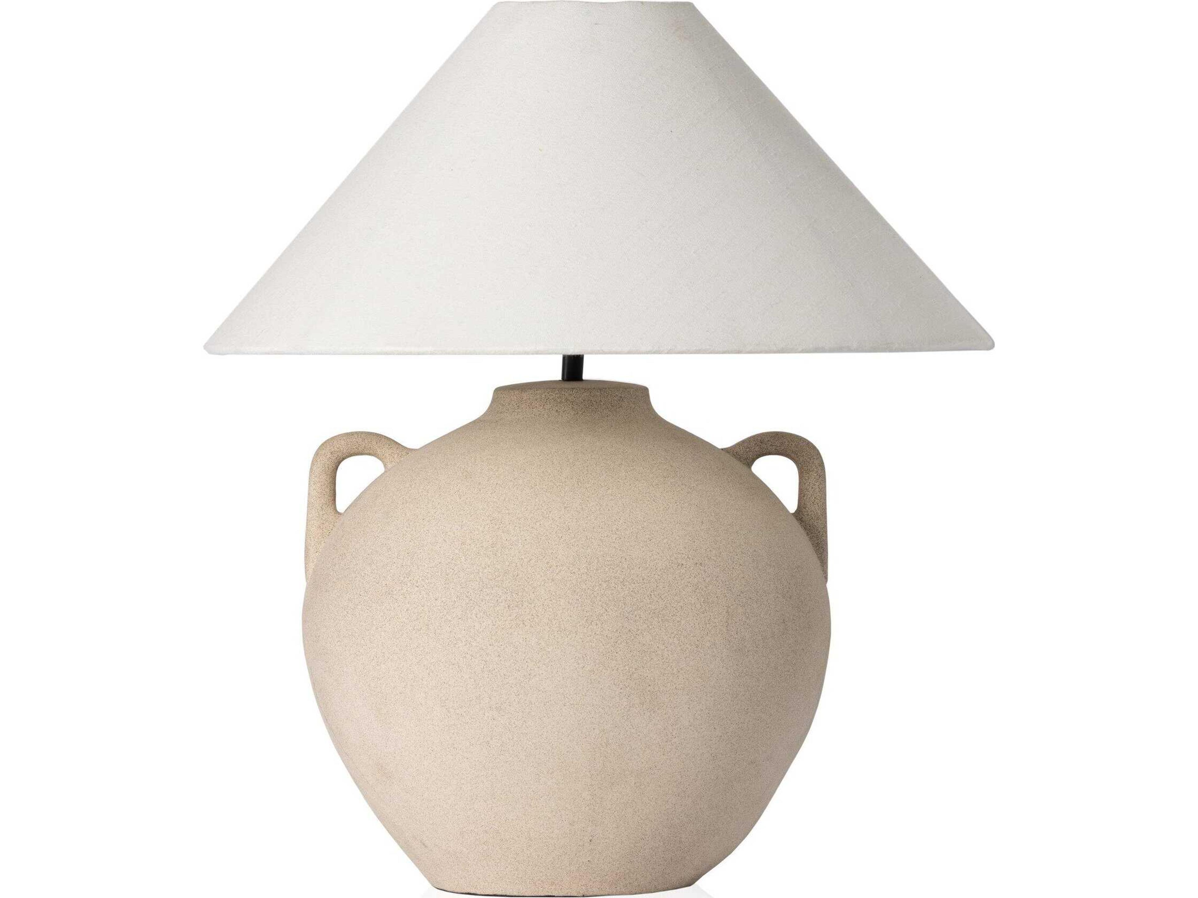 Four Hands Ryker Light Sand Ivory Linen Brown LED Table Lamp