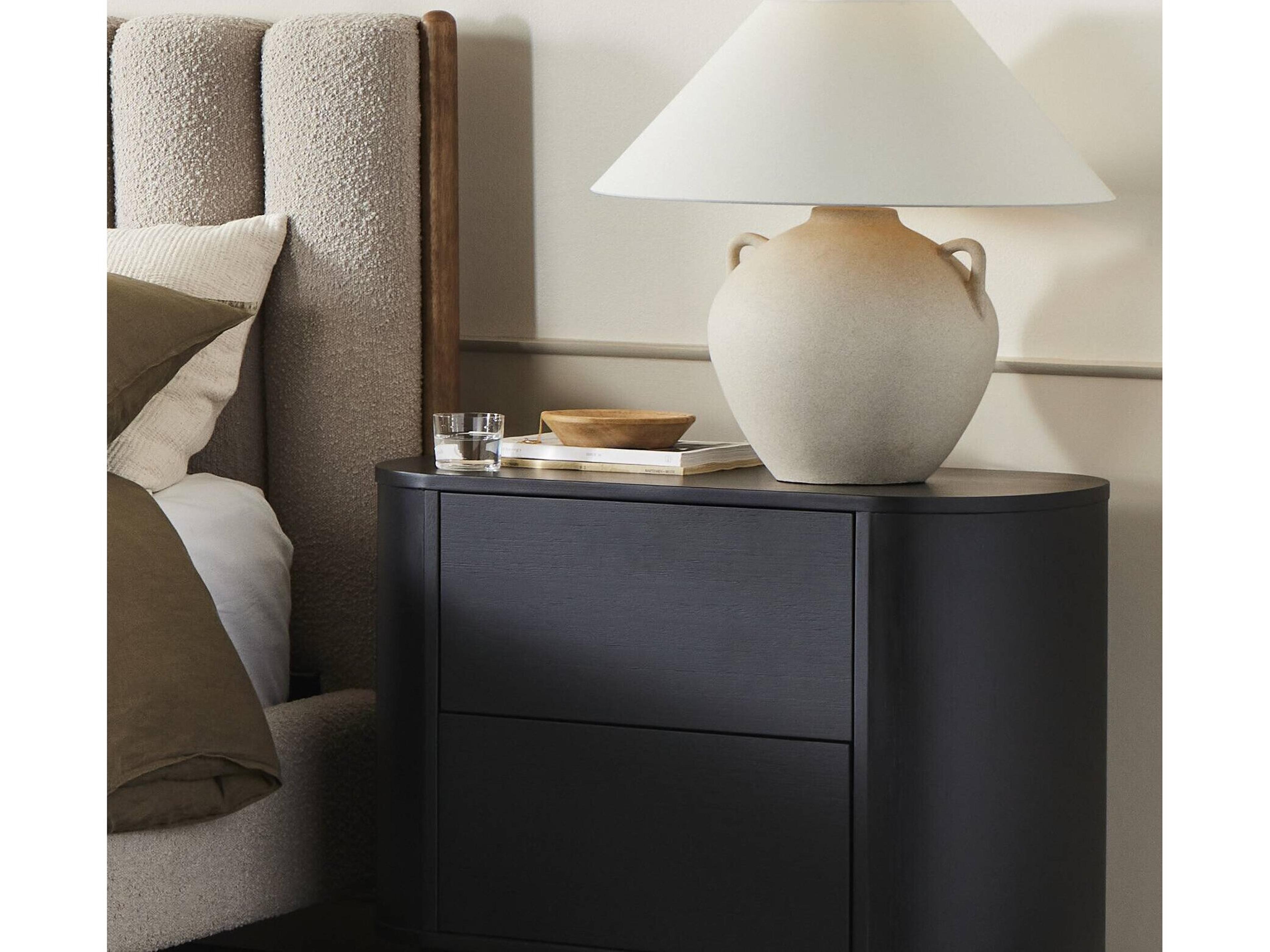 Four Hands Ryker Light Sand Ivory Linen Brown LED Table Lamp