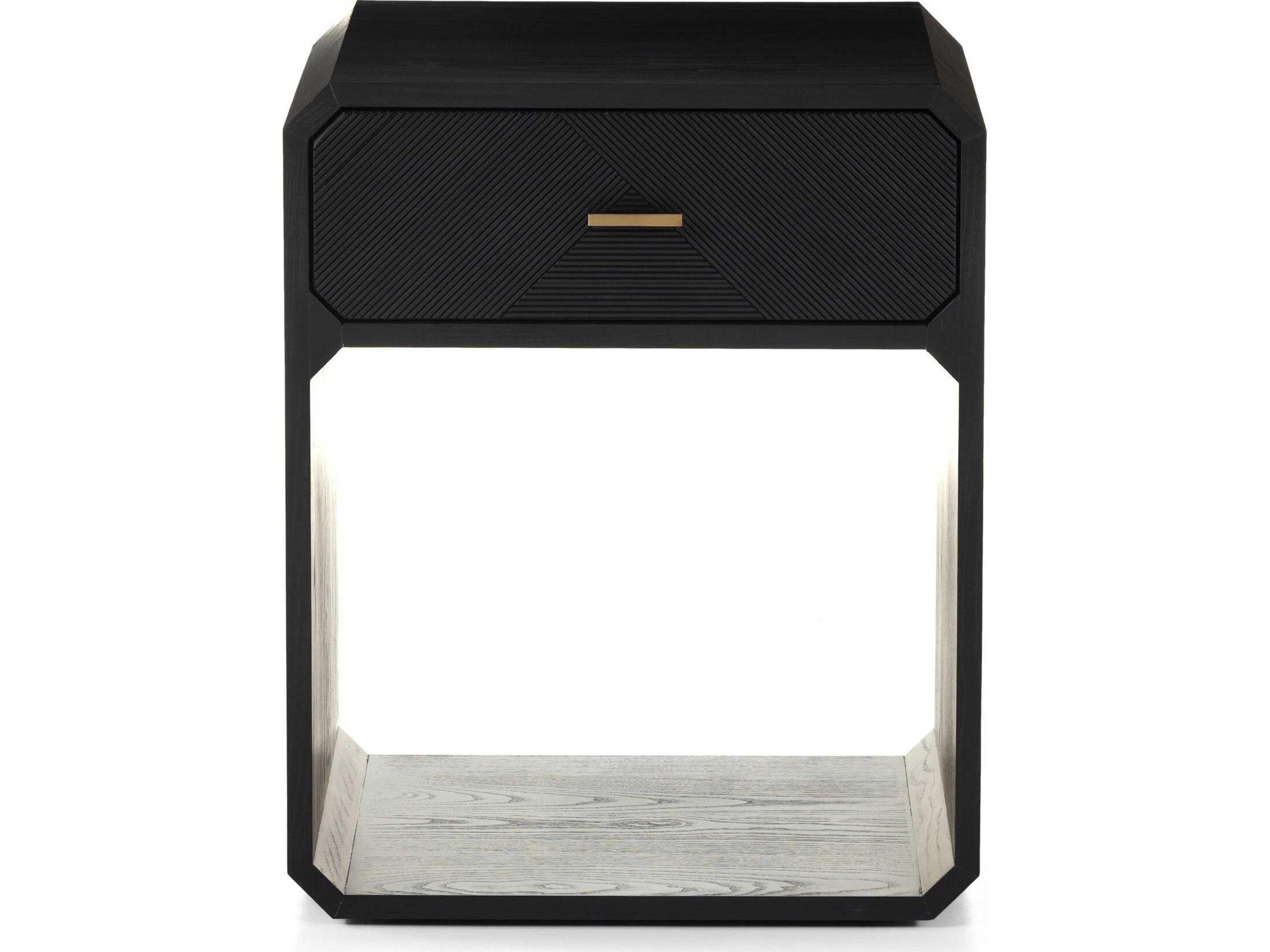 Four Hands Bolton Caspian 1-Drawer Black Ash Wood Nightstand