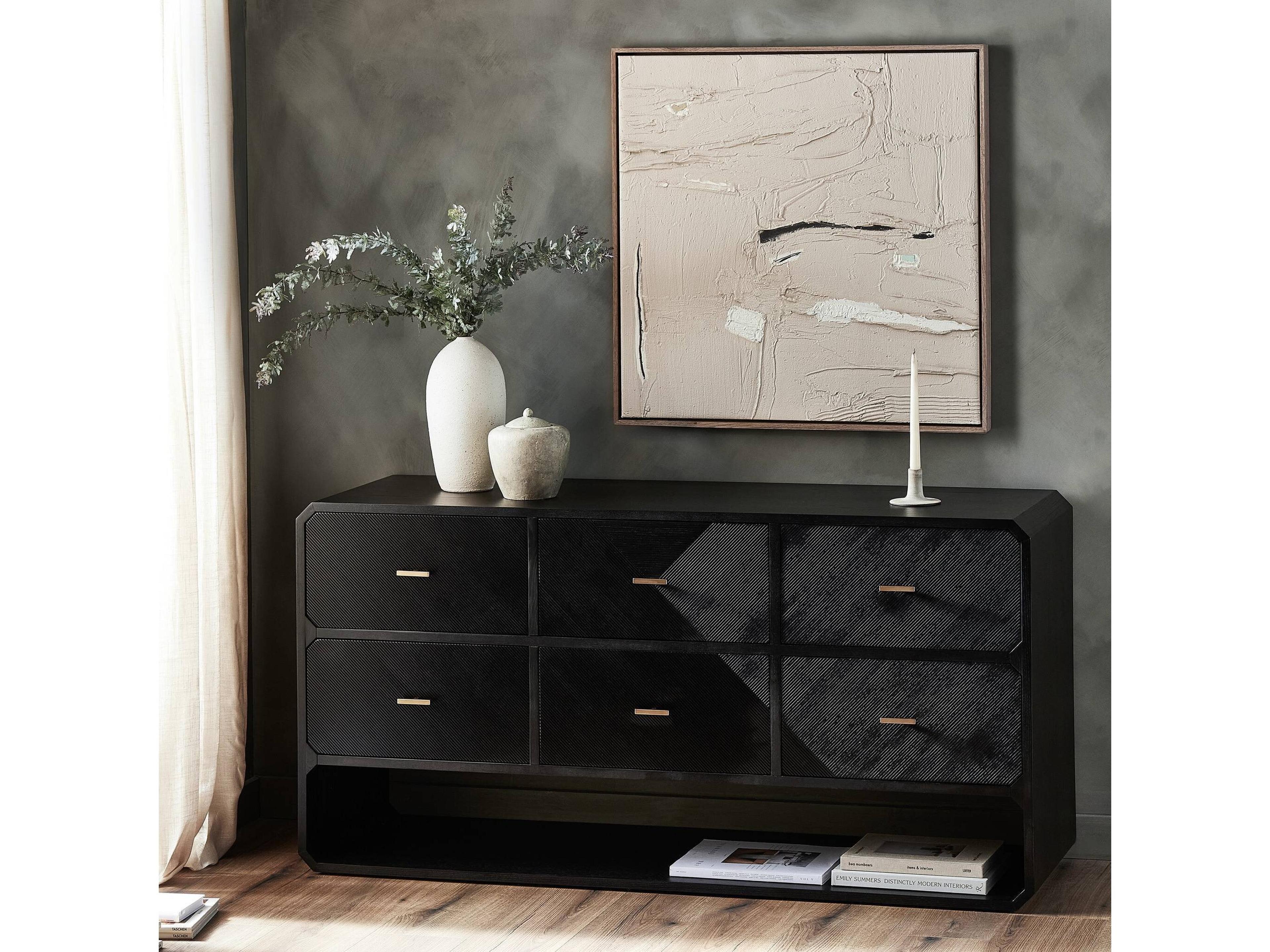 Four Hands Bolton Caspian 6-Drawers Black Ash Wood Dresser