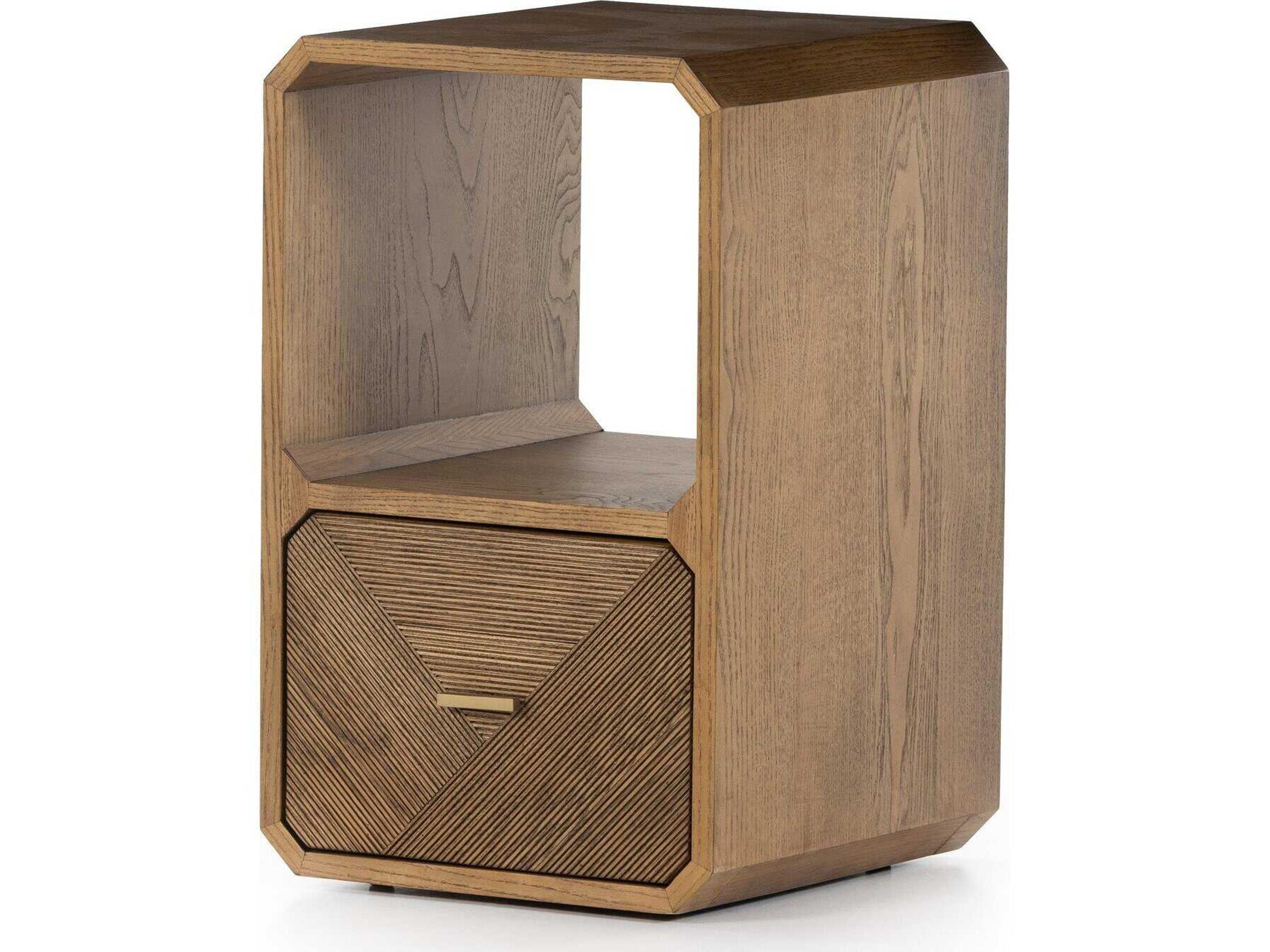 Globetrotter Caspian Square Wood Natural Ash Satin Brass End Table