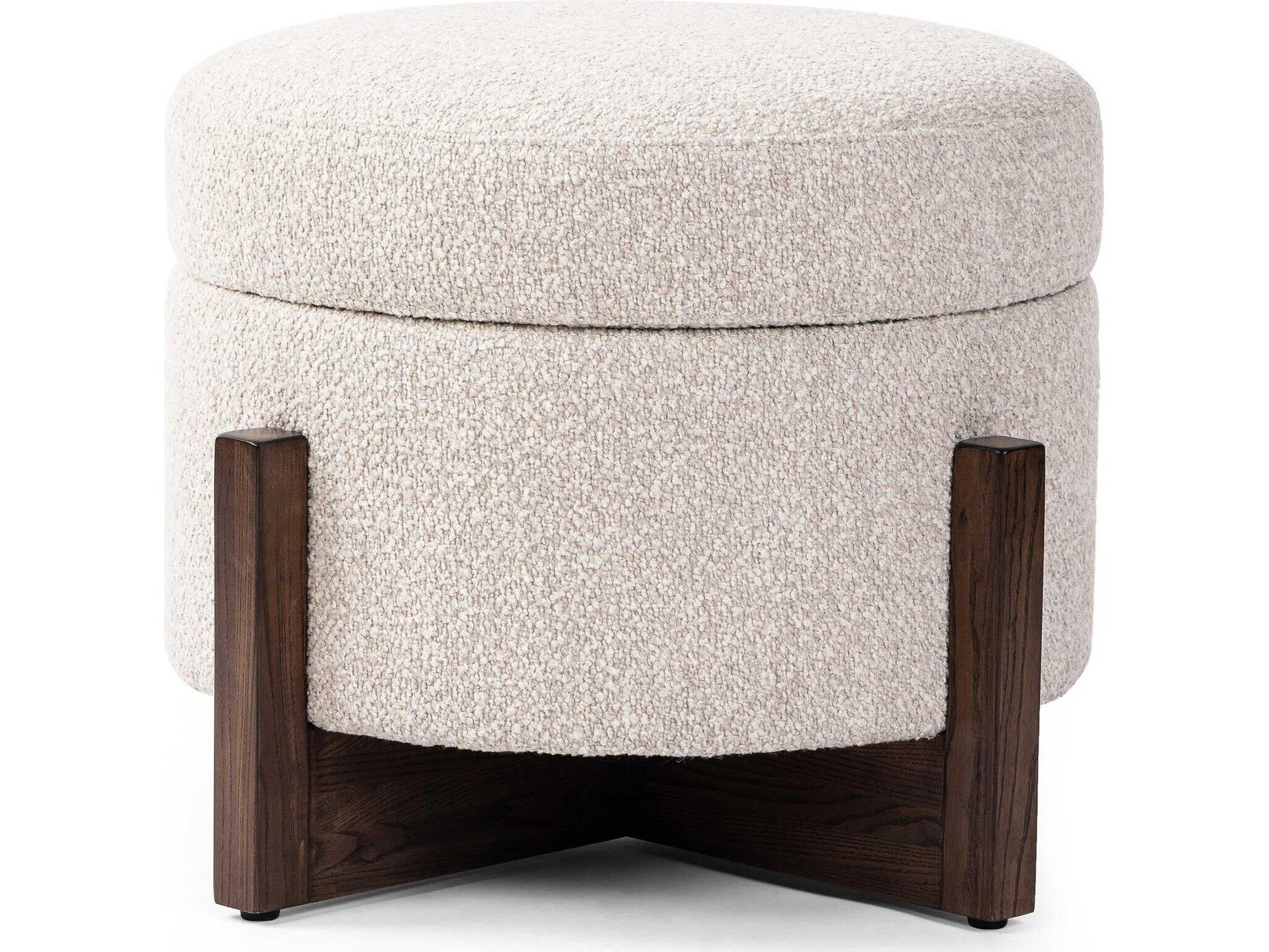 Four Hands Ashford Esben Storage Sattley Fog Terra Brown Nettlewod Beige Upholstered Ottoman